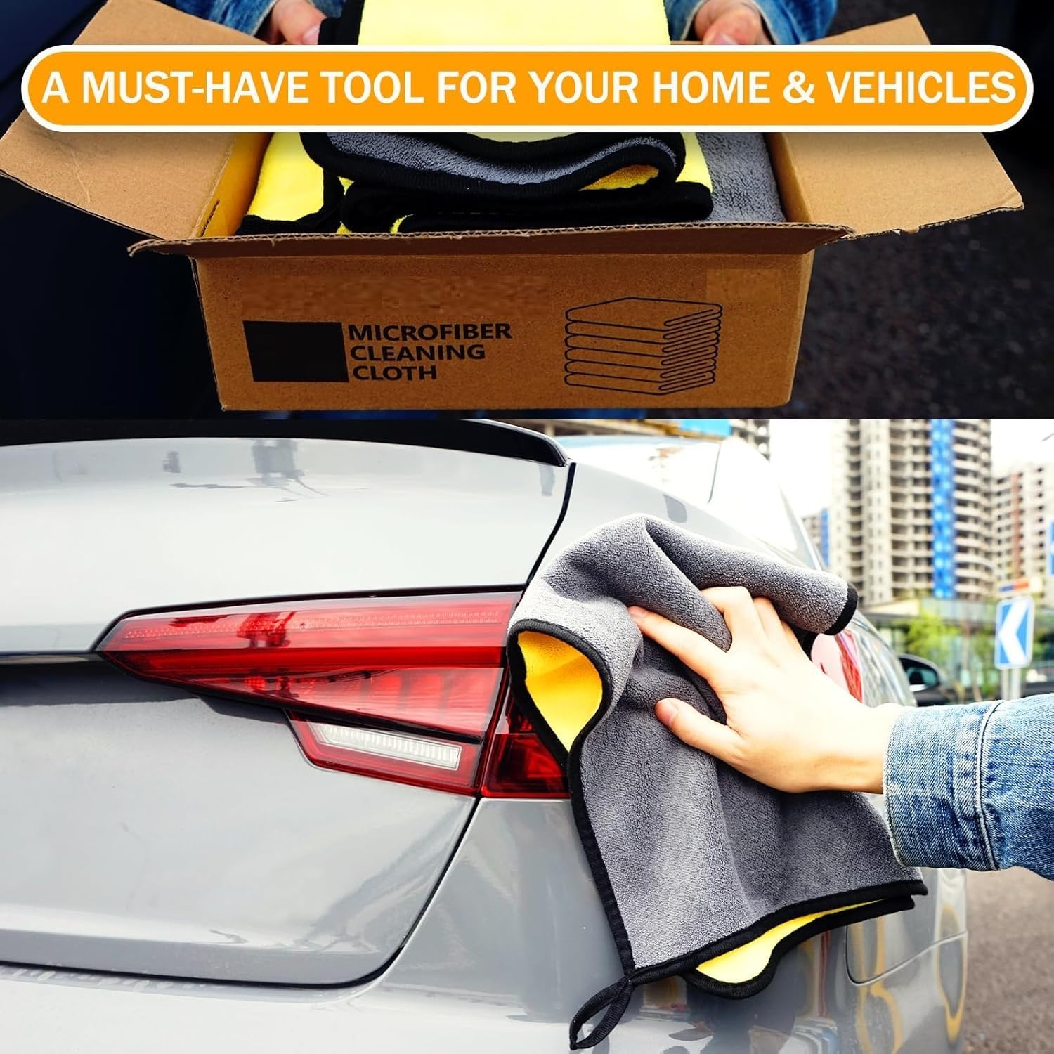 UCRAVO 3pcs (30cm x 30 cm) Car Accessices Microfiber Cleaning Cloth, Extra Thick Microfiber Towel Absorbent Dust Cloths, Multi-Purpose Cloths for Car, Bike Cleaning, Household Cleaning