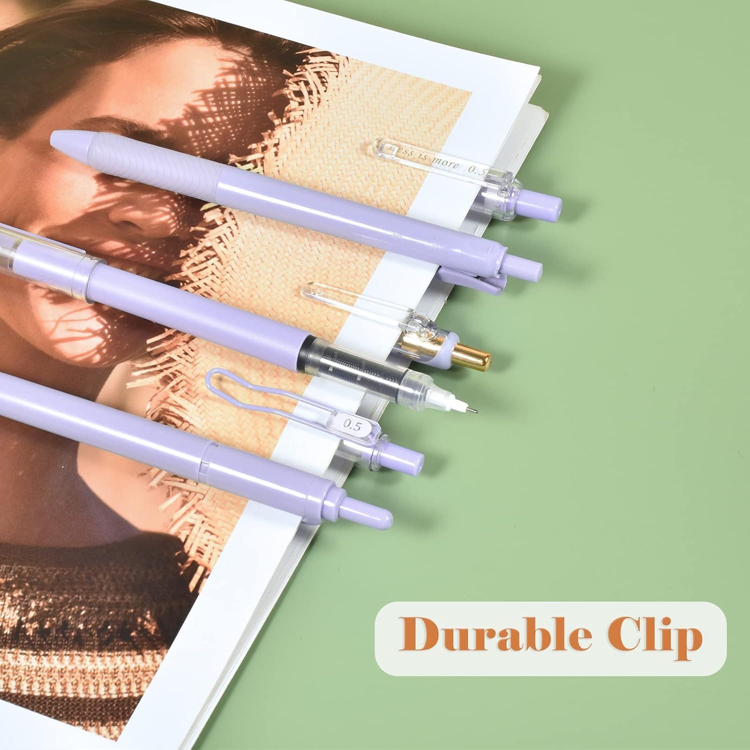 UCRAVO 5 Pcs Gel Pens and 1Pc Highlighter, Quick Dry Blue Ink Pen Fine Point Black 0.5mm, Aesthetic Stuff Retractable Rolling Ball Pen Smooth Writing for School Supplies Journaling (Purple)