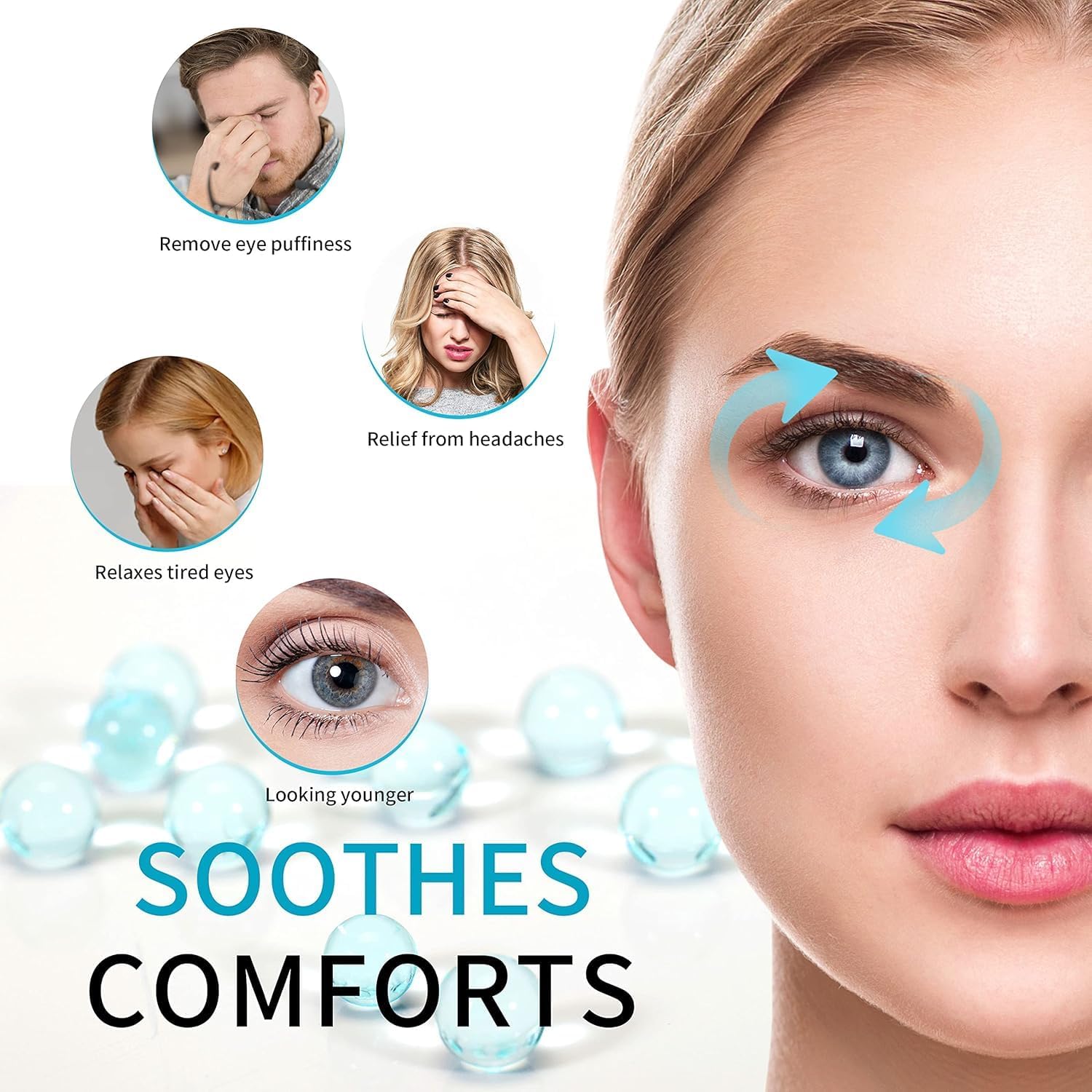 UCRAVO Cooling Eye Gel Mask for Dark Circles, Puffy Eyes, Dry Eyes, Pain Relief & Redness | Reusable Cold Compress Ice Eye Mask for Relaxation, Stress Relief, Eye Patches for Men & Women