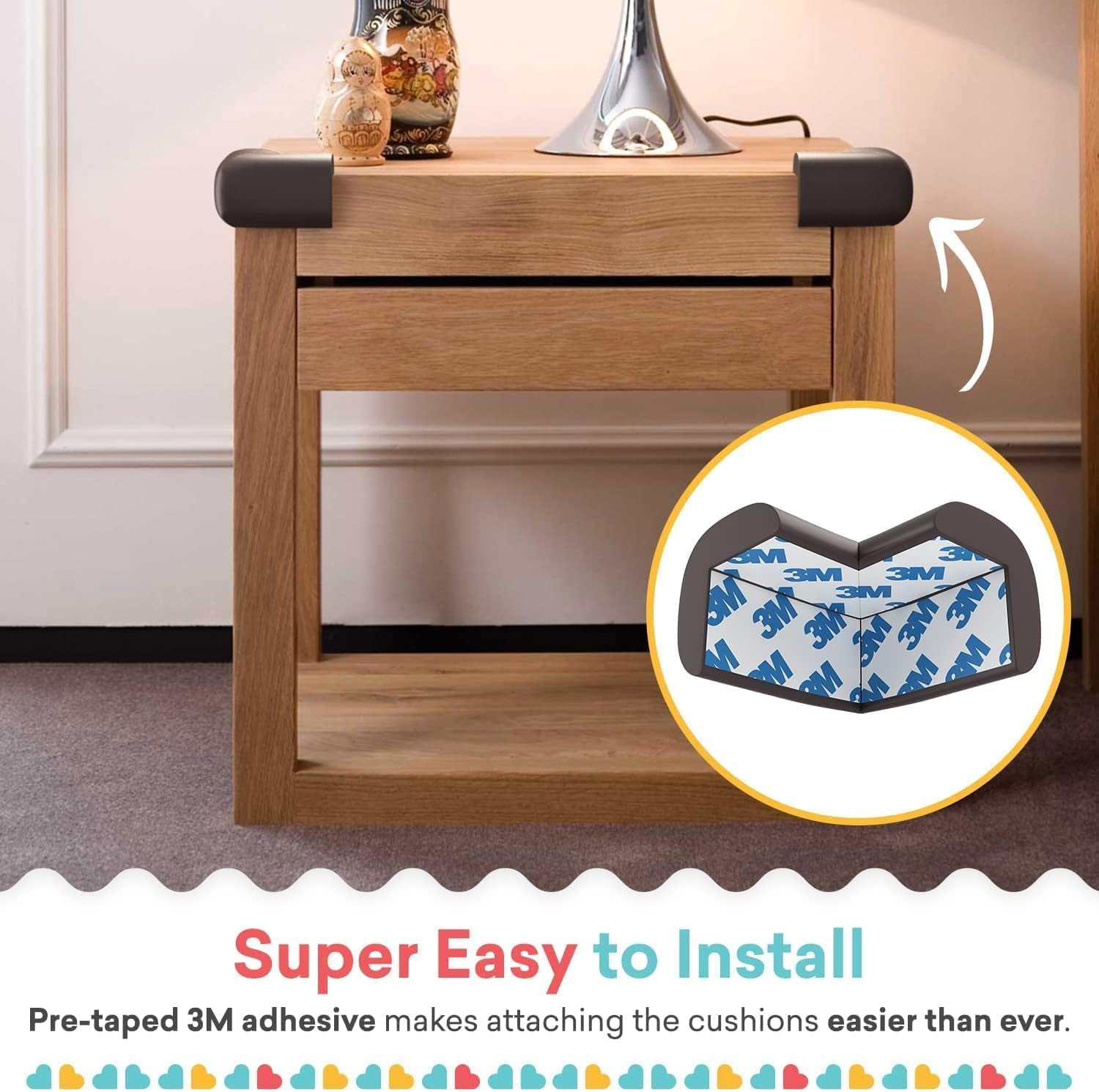 UCRAVO 8 pcs Brown Baby Safety Table Corner Protectors, Furniture Corner and Edge Safety Bumpers, Soft Rubber Foam Cushion Covers, 3M Taped Corner Guards, Baby Child Proofing Pads Rubber Corners