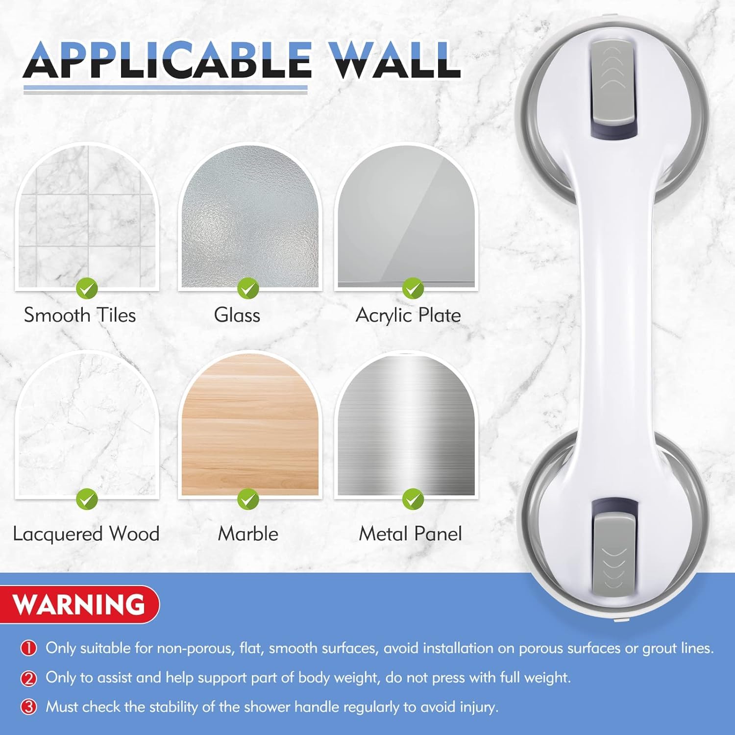 UCRAVO Helping Handle Bathroom Suction Grab Bar Rail for Safety – Hand Rail Support Bar Grip Bath Shower Bathtub Handle Mobility Balance Safety Aid Fitting for Tub, Handicap, Elderly, Injury, Kid