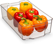 UCRAVO Refrigerator Storage Bins for Kitchen Organization 4 Clear Plastic Fridge Basket with Easy Grip Handle Multipurpose Stackable Pantry Containers for Vegetables, Fruits, Packets & Food Items