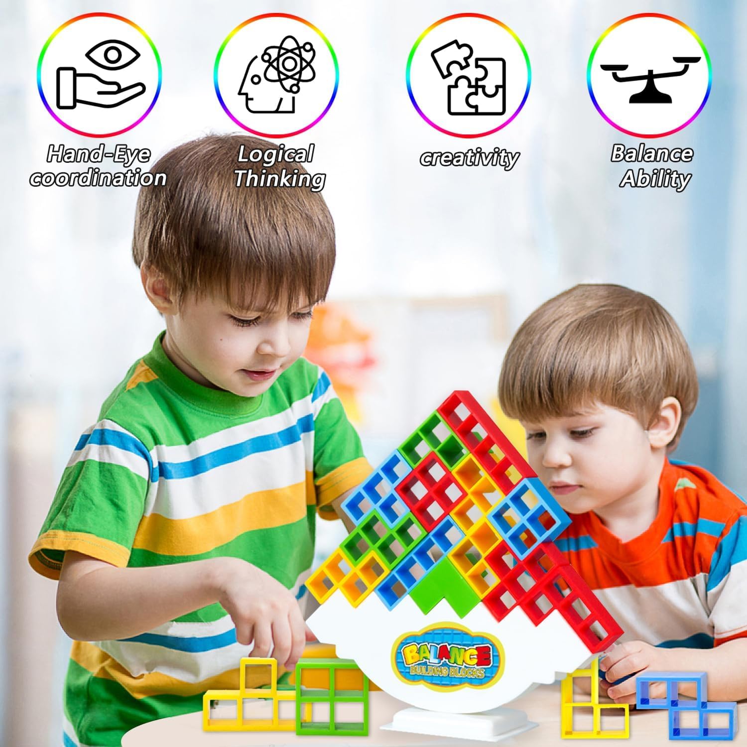 UCRAVO Tetra Tower Game, Tetris Balance Toy Tower, Creative Stacking Toy, Funny Stacking Blocks Balancing, Children's Building Blocks Balance Game for Boys and Girls from Years 3+