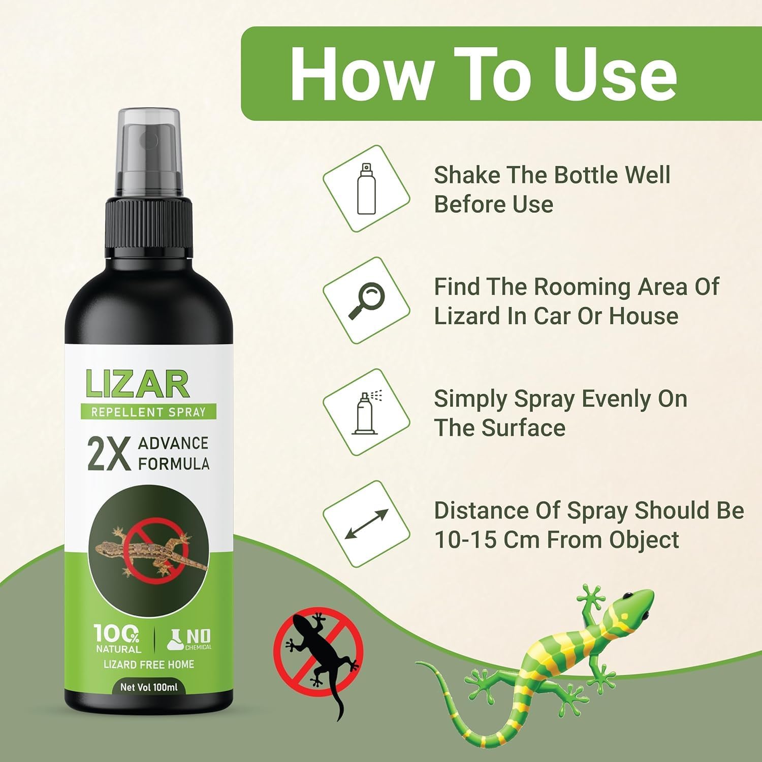 UCRAVO Anti-Lizard Repellent Spray 200ml Lizard Go Spray for Home Natural,Chemical-Free & Safe Indoor Lizard Killer & Repellent for Kitchen,Bedroom,Living Room,Bathroom & Balcony Pest Control Spray