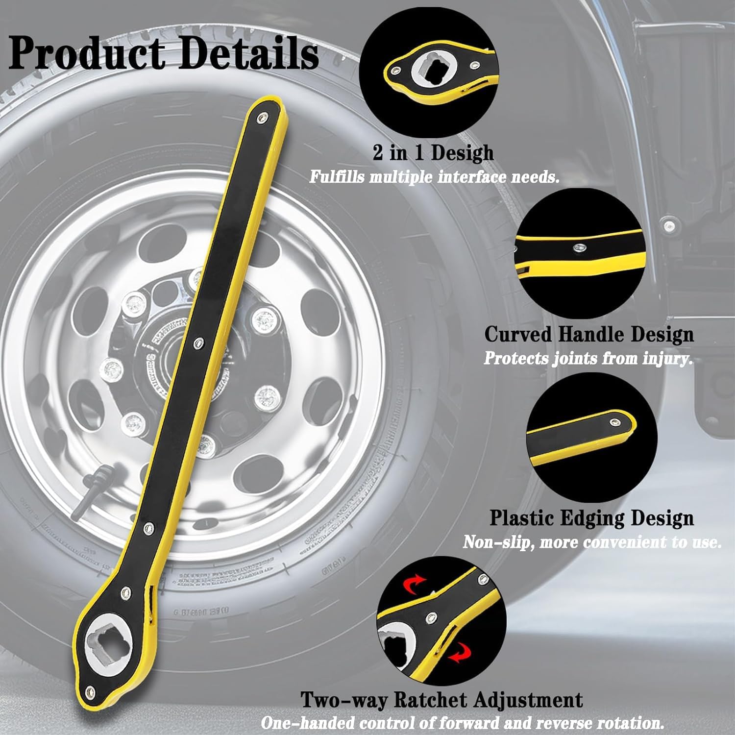 UCRAVO Labor-Saving Jack Wrench for Car, Truck & SUV | 360° Swivel Ratchet Wrench with Positive/Negative Reversal | Heavy Duty Lug Nut Remover Tool | Universal Jack Kit