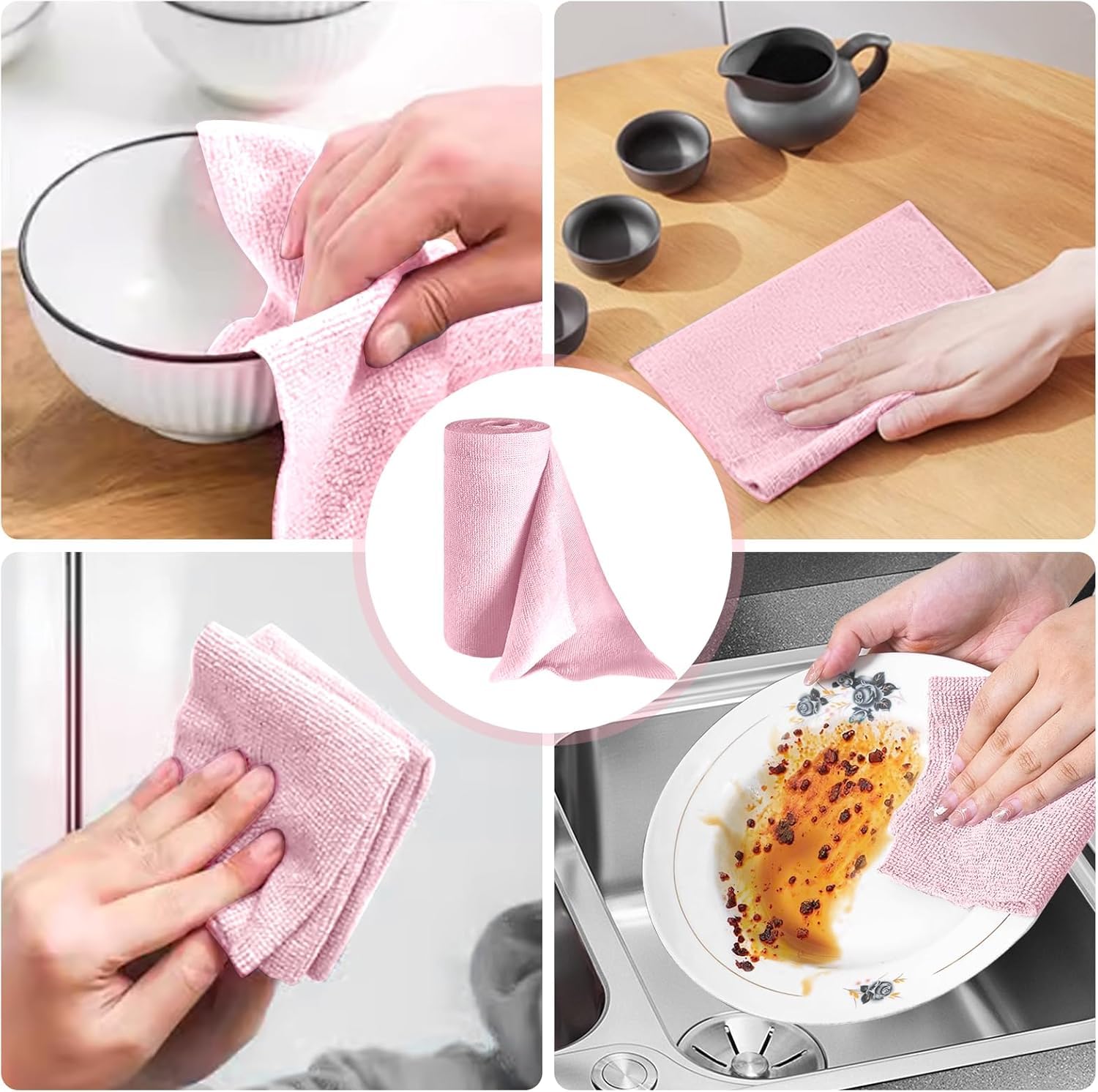 UCRAVO 2 Roll 40Pcs Microfiber Cleaning Cloth Roll - 8000 Times Washable | Ultra Absorbent Lint Free Micro Fiber Kitchen Towel Roll | Reusable Multi-Surface Cleaning Cloth for Home Office & Kitchen