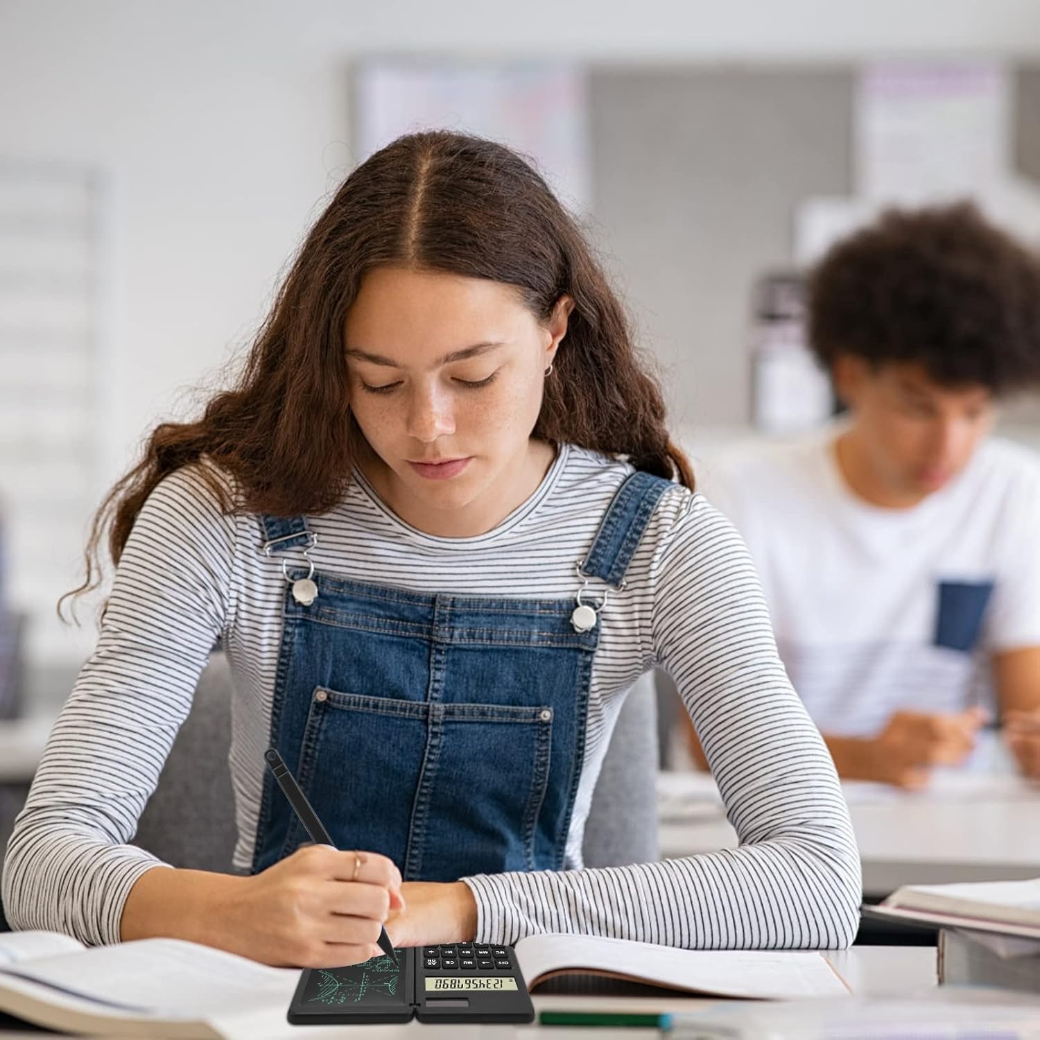 UCRAVO 12-Digit Writing Tablet Calculator for Kids & Office LCD Doodle Pad Calculator Dual-Screen Math with Stylus Desktop with Writing Board for School,Home, Study & Business