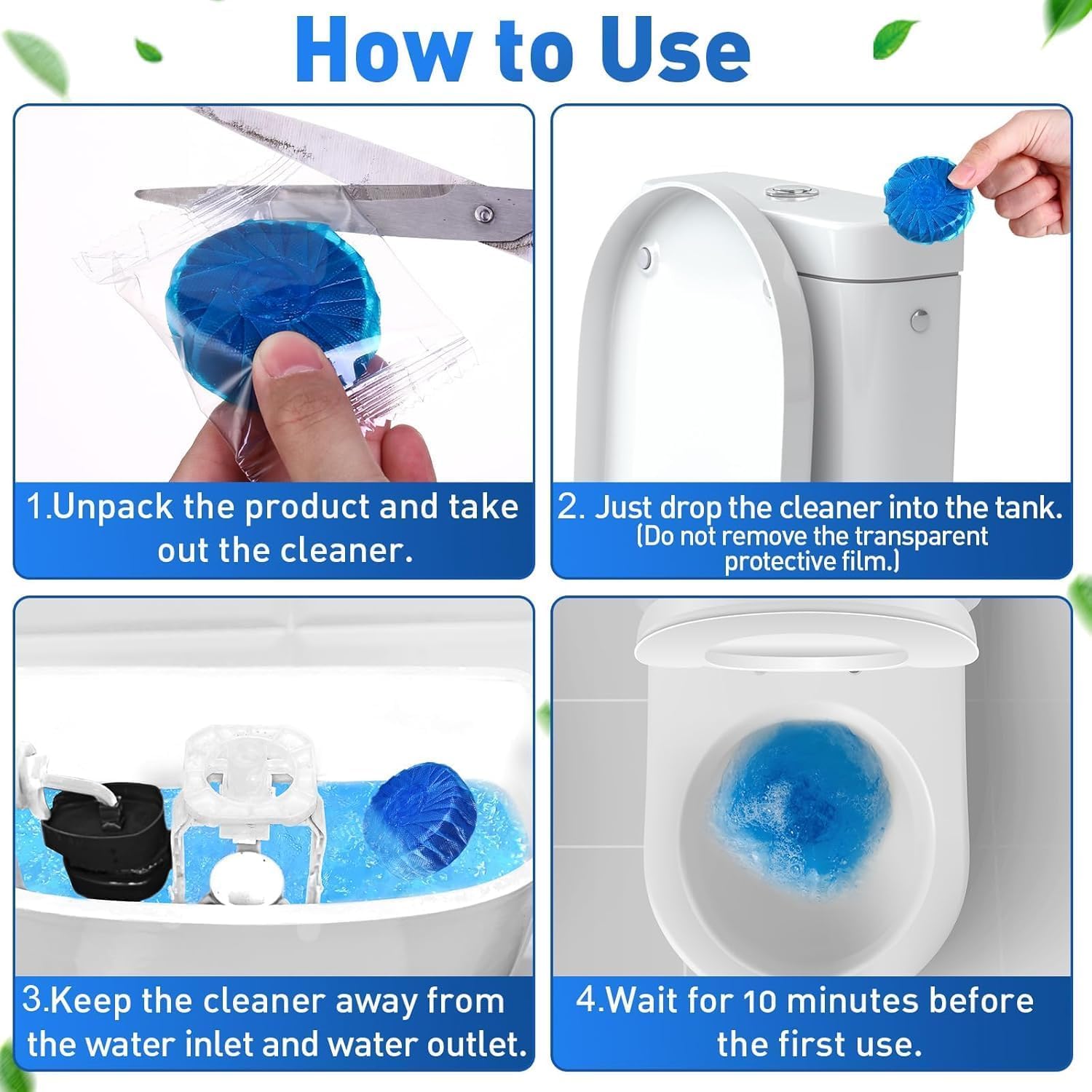 UCRAVO 10PCS Toilet Bowl Deodorizer Cleaner Tablets | Powerful Automatic Flush Cleaner Balls Long-Lasting Bathroom Fragrance & Odor Remover Anti-Bacterial, Limescale & Stain Removing Cleaning Tablets