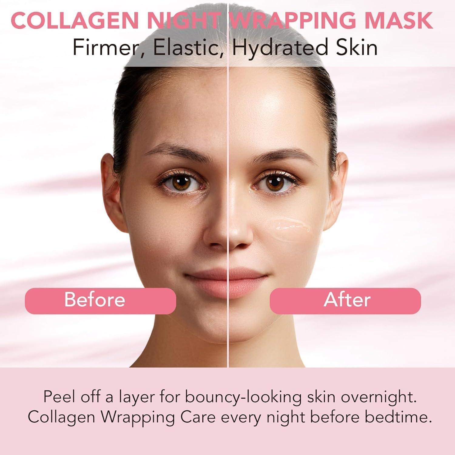 UCRAVO 1 PC Collagen Overnight Wrapping Mask Collagen Overnight Peel Off Facial Mask | Elasticity & Hydration Care, Reduces Sagging & Dullness | Hydrolyzed Collagen For Glowing Skin | Korean Skin Care