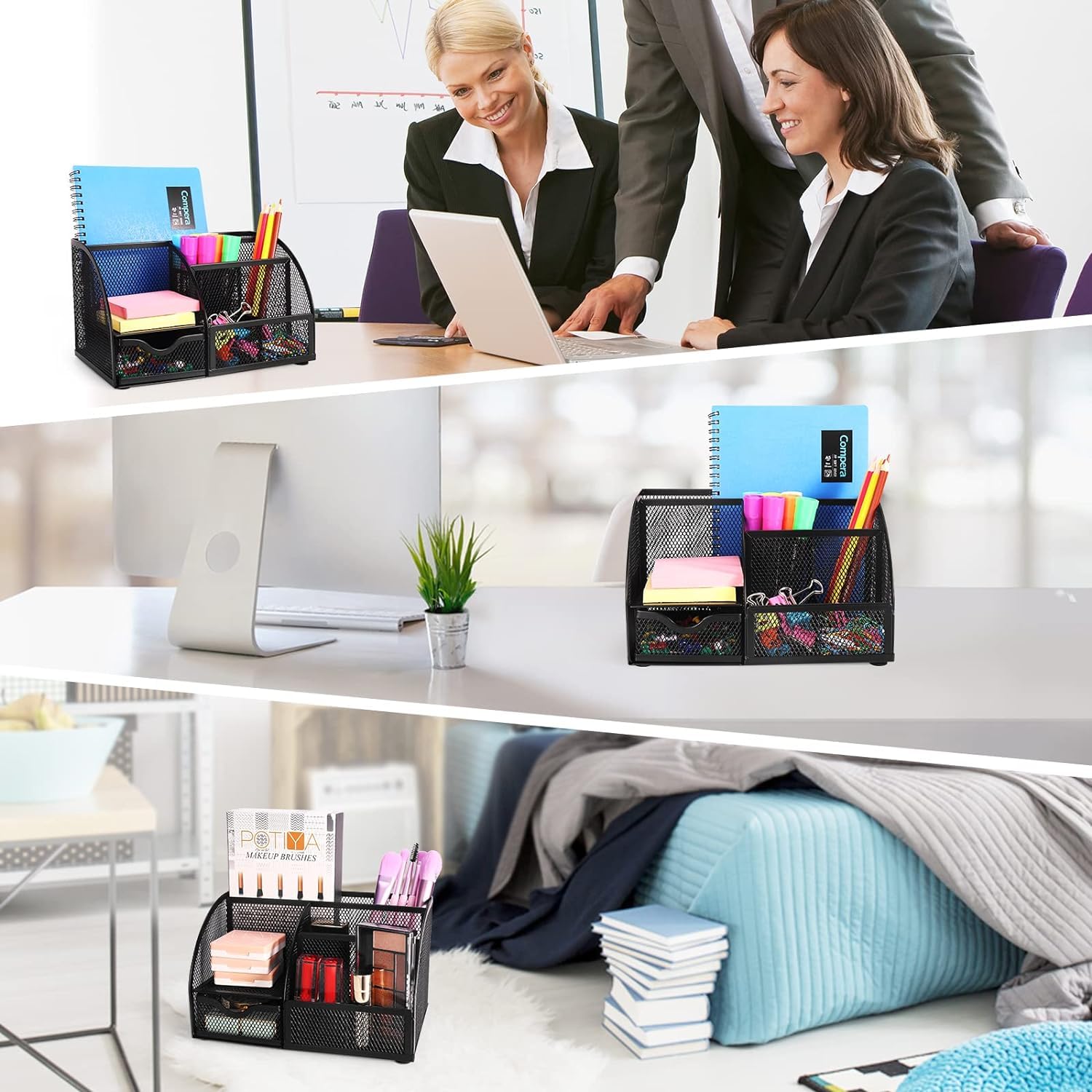 UCRAVO Black Round Mesh Pen Stand, Pencil Holder, Pen Organizer for Desk, Pen Cups, Stationary Storage Stand, Makeup Brush Holders, Pen, Pencil Holder for Office Home and Study Table