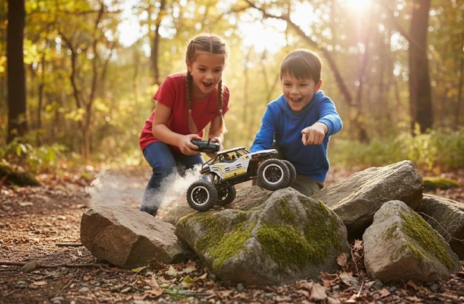 UCRAVO Remote Control Off Road Monster Truck for Kids with Mist Smoke Effect | 2WD Rock Crawler RC Car with 2.4GHz Remote Control | All Terrain Big Wheel RC Toy Vehicle for Boys Girls | RC Car Gift