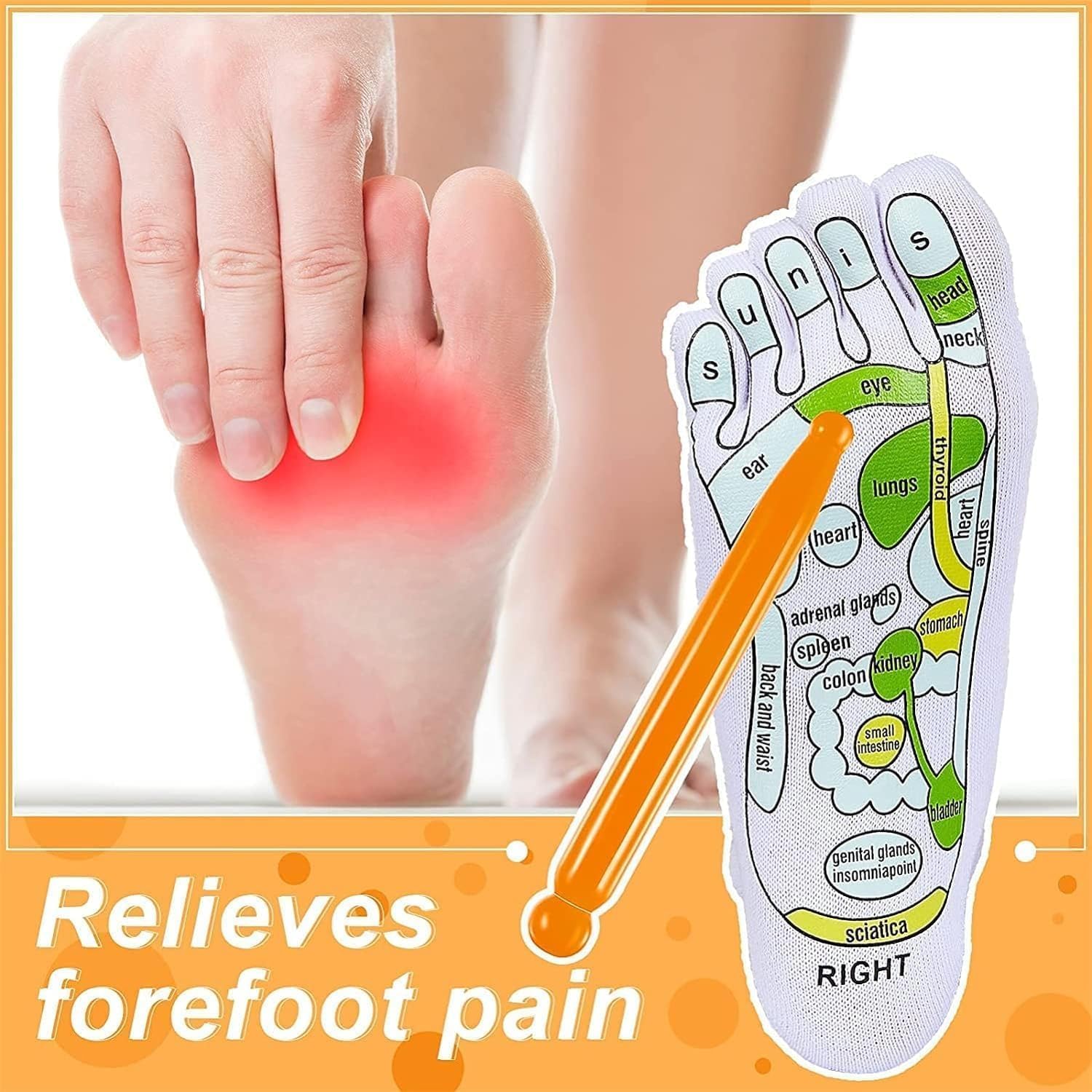 UCRAVO Reflexology Socks with Foot Massage Stick Acupressure Foot Chart Therapy Socks for Relief, Support, Heel Pain Treatment, Arch Support,Circulation Boost,Stress Relief,Home Spa Foot Massager Kit