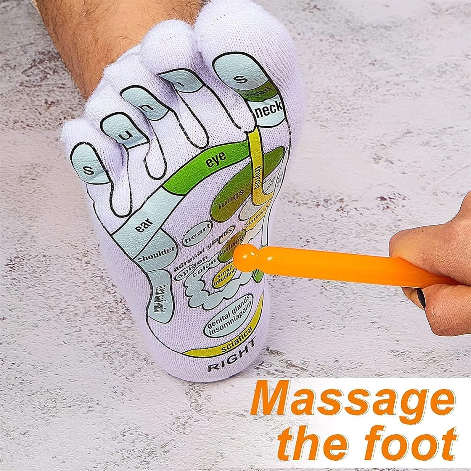 UCRAVO Reflexology Socks with Foot Massage Stick Acupressure Foot Chart Therapy Socks for Relief, Support, Heel Pain Treatment, Arch Support,Circulation Boost,Stress Relief,Home Spa Foot Massager Kit