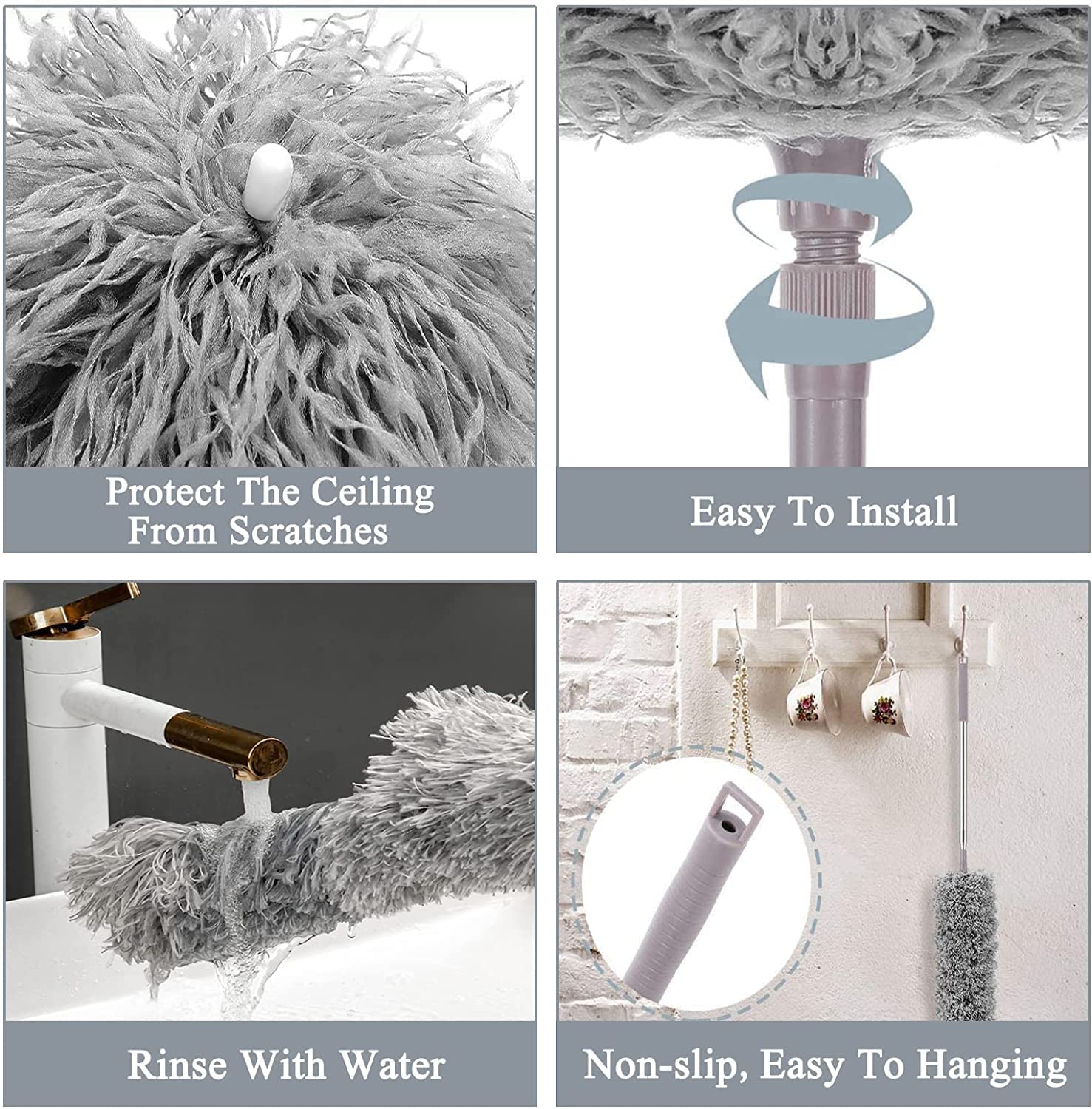 UCRAVO 2025 Upgraded Fan Cleaning Mop Microfiber Duster with Extension Pole(Stainless Steel), Extra Long 100 inches, with Bendable Head, Extendable Duster for Cleaning High Ceiling Fan, Interior Roof