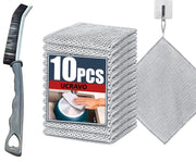 UCRAVO 10PcMultifunctional Non-Scratch Wire Dishcloth, Wire Dishwashing Rag, Steel Wire Dishwashing Cloth with 1Pc Crevice Gaps Cleaning Brush for Cookware, Scrubs, Cleans Dishes, Sinks, Counters