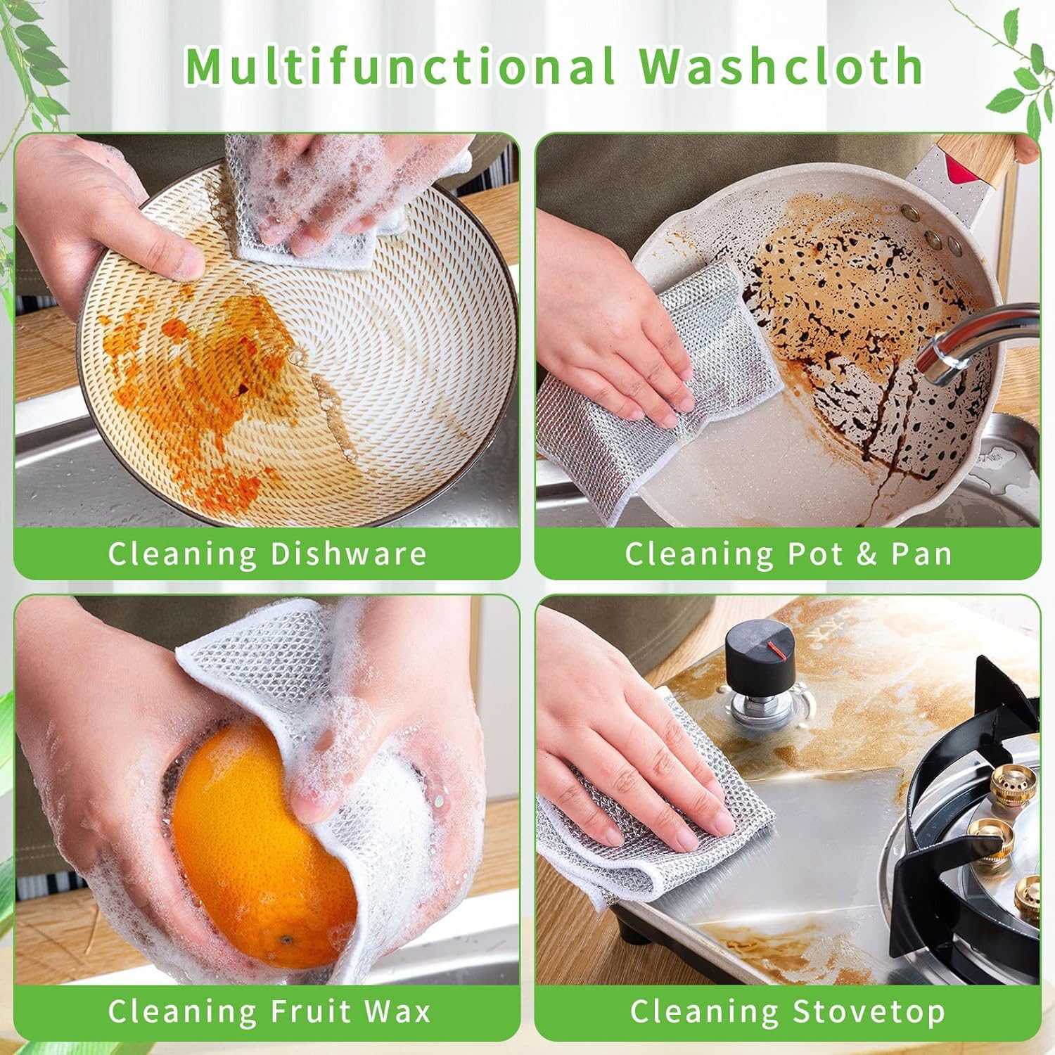 UCRAVO 10PcMultifunctional Non-Scratch Wire Dishcloth, Wire Dishwashing Rag, Steel Wire Dishwashing Cloth with 1Pc Crevice Gaps Cleaning Brush for Cookware, Scrubs, Cleans Dishes, Sinks, Counters