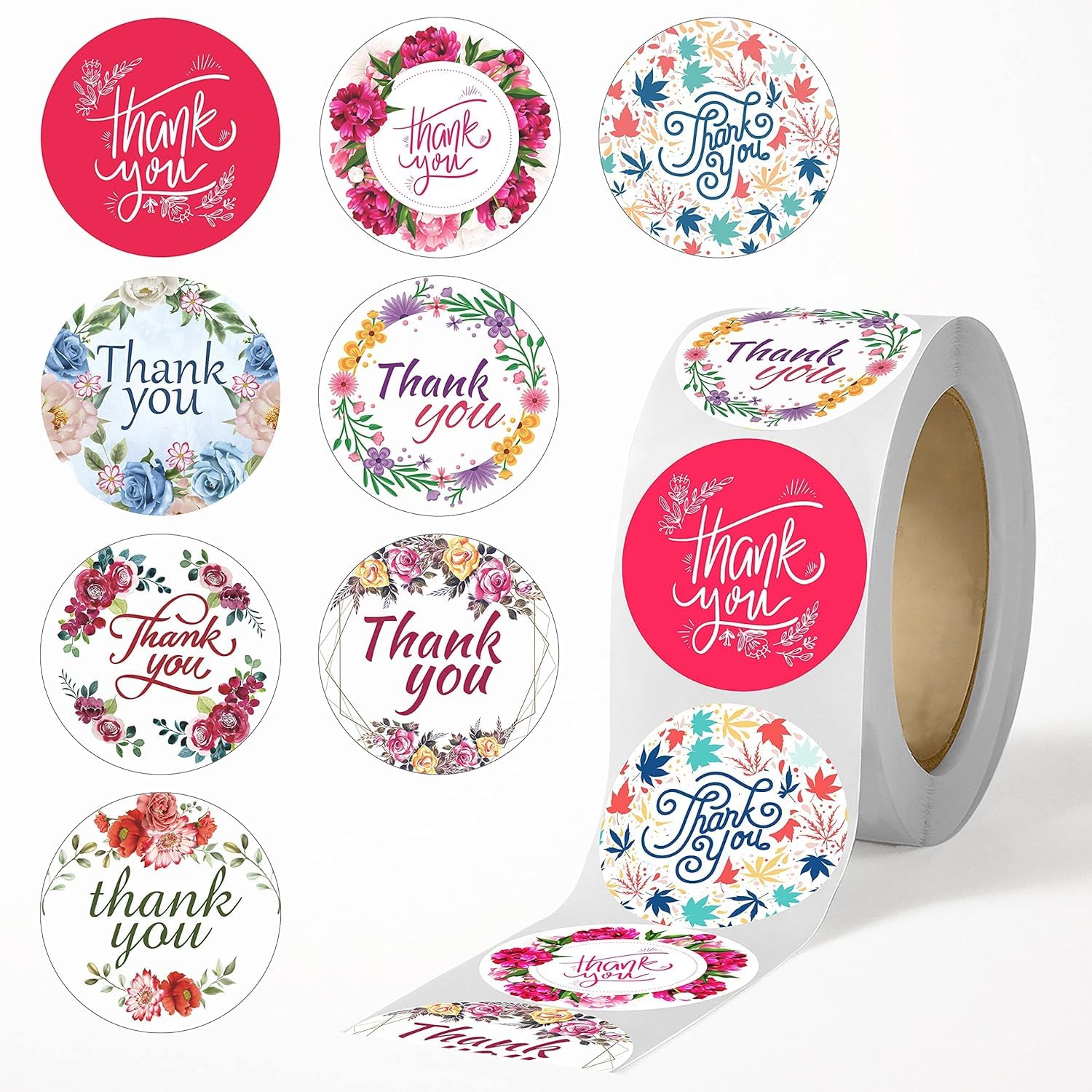 Thank You Stickers Roll | 500 Pieces self-Adhesive Round Multi Designs Thank You Sticker for Box Gift Customized Packing and Business Vegetable Salad Sealed Packaging Label Sticker roll