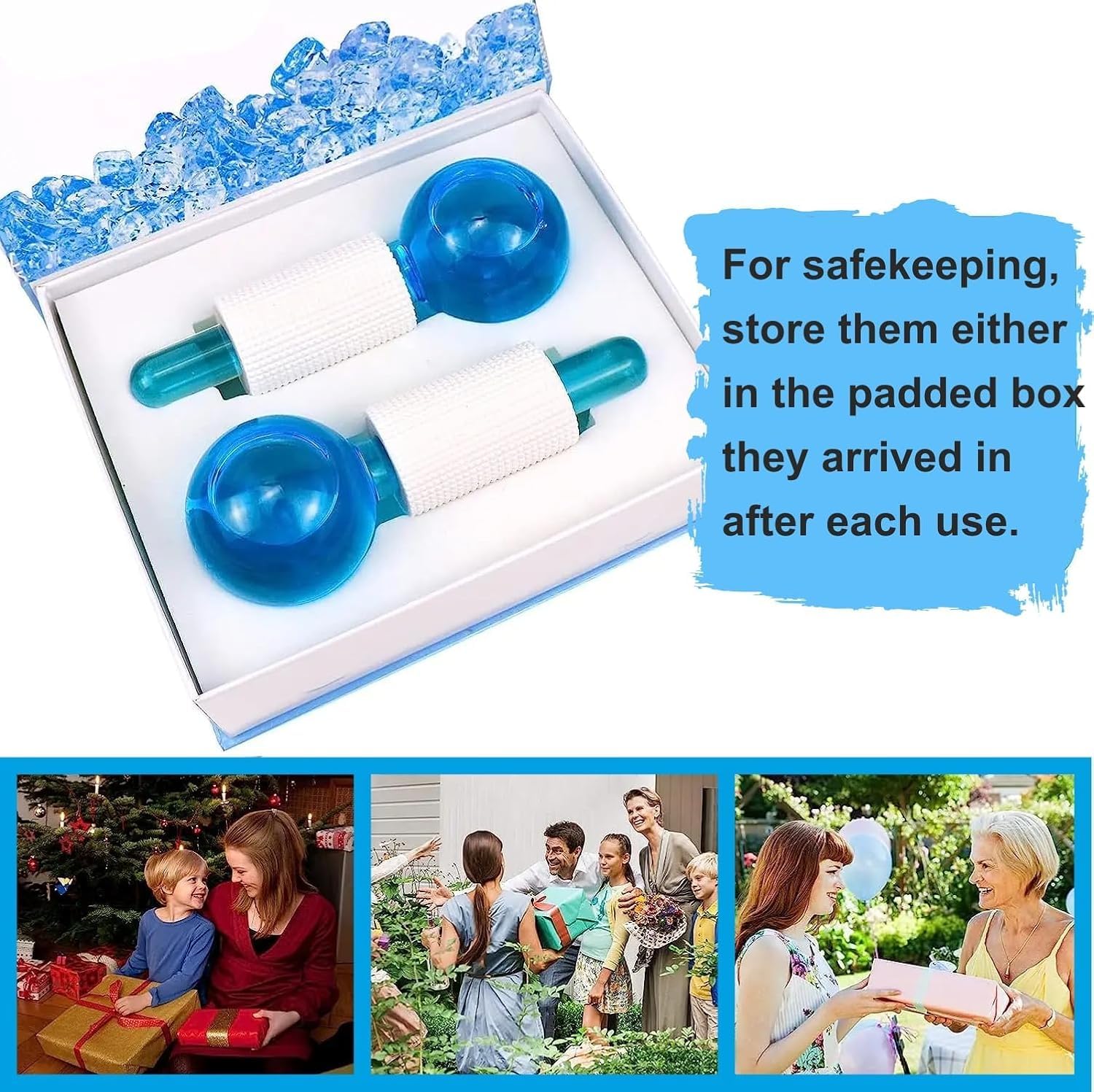 UCRAVO 2PCS Facial Ice Globe Cool Roller Ball for Face & Neck | Skin Tightening Ice Roller for Puffiness, Dark Circles, Open Pores & Wrinkles | Professional Cryo Beauty Massage Tool for Women & Men