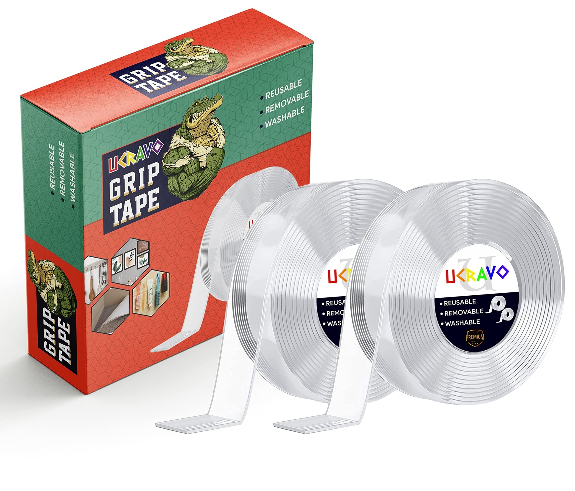 UCRAVO Double Sided Tape Heavy Duty - Multipurpose Removable Traceless Mounting Adhesive Tape for Walls，Washable Reusable Strong Sticky Strips Grip Tape