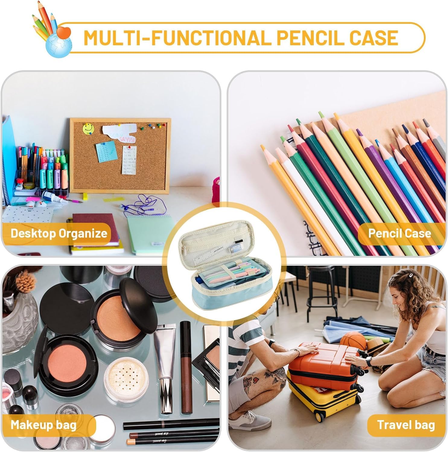 UCRAVO Simple Large-capacity Pencil Case Stationery Box Junior High School Student Girl Multi-functional Pencil Bag Pencil Case Student Zipper Pencil Case Portable Pencil Pouch Storage Bag