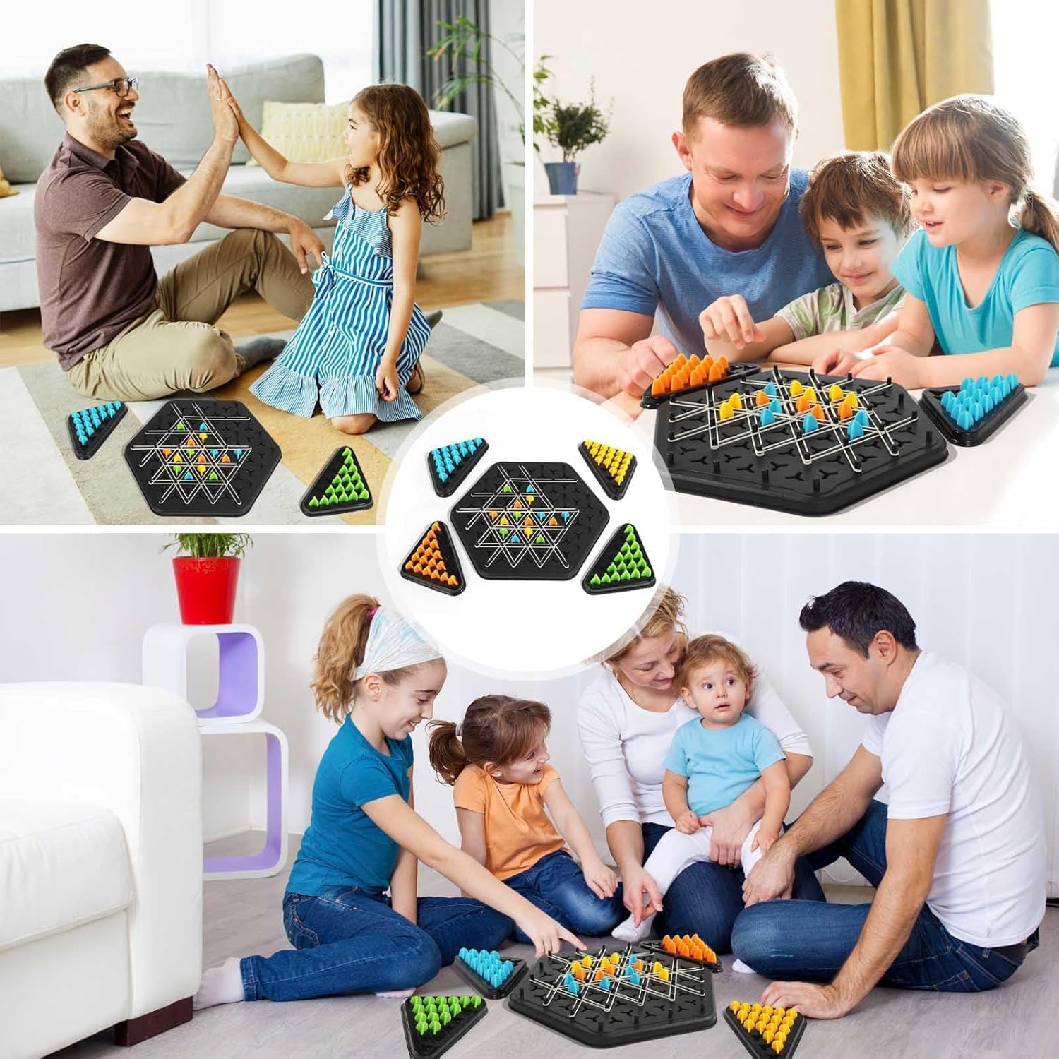 UCRAVO Chain Triangle Strategy Board Game, STEM Learning Geoboard Puzzle for Kids & Adults, Educational Brain Teaser Toy, 2-4 Players Family Fun Night Party Game