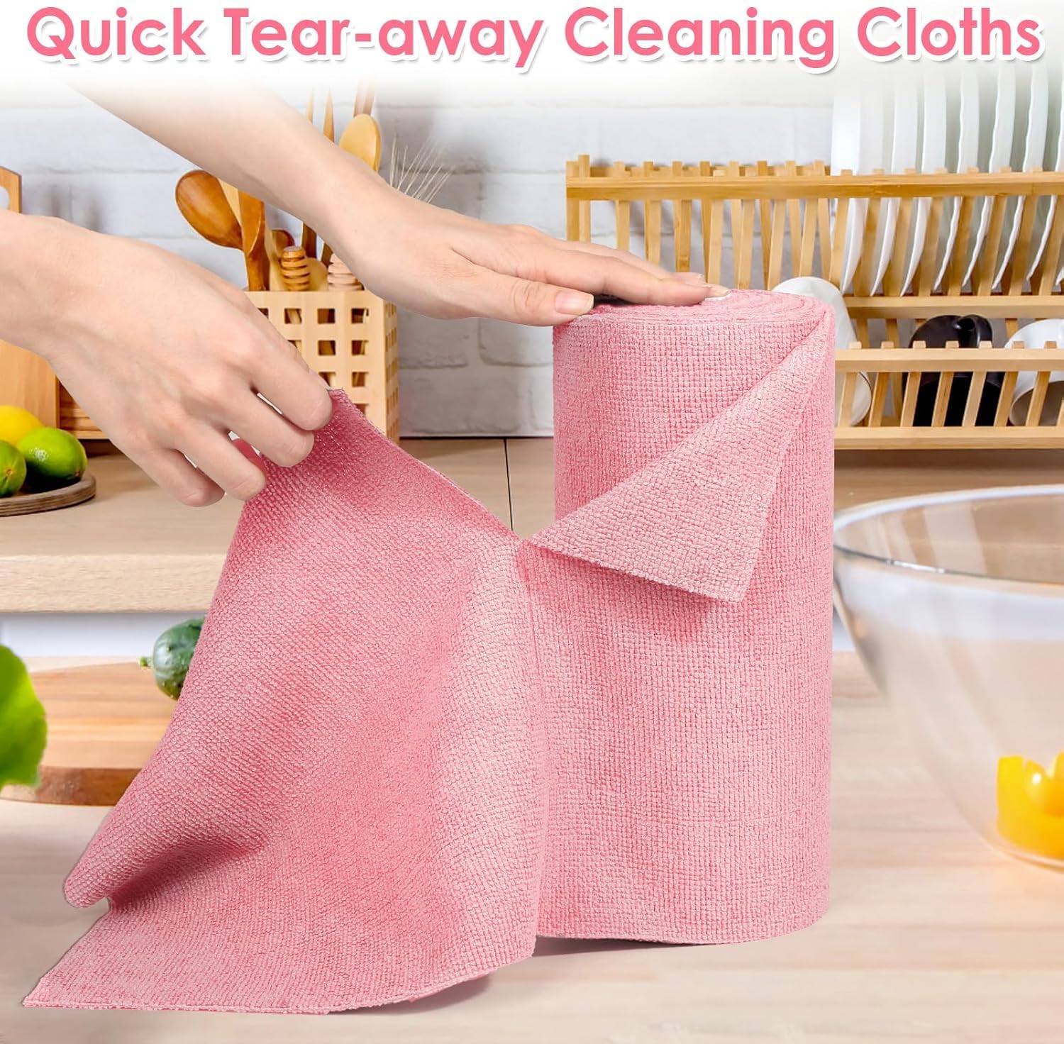 UCRAVO 2 Roll 40Pcs Microfiber Cleaning Cloth Roll - 8000 Times Washable | Ultra Absorbent Lint Free Micro Fiber Kitchen Towel Roll | Reusable Multi-Surface Cleaning Cloth for Home Office & Kitchen
