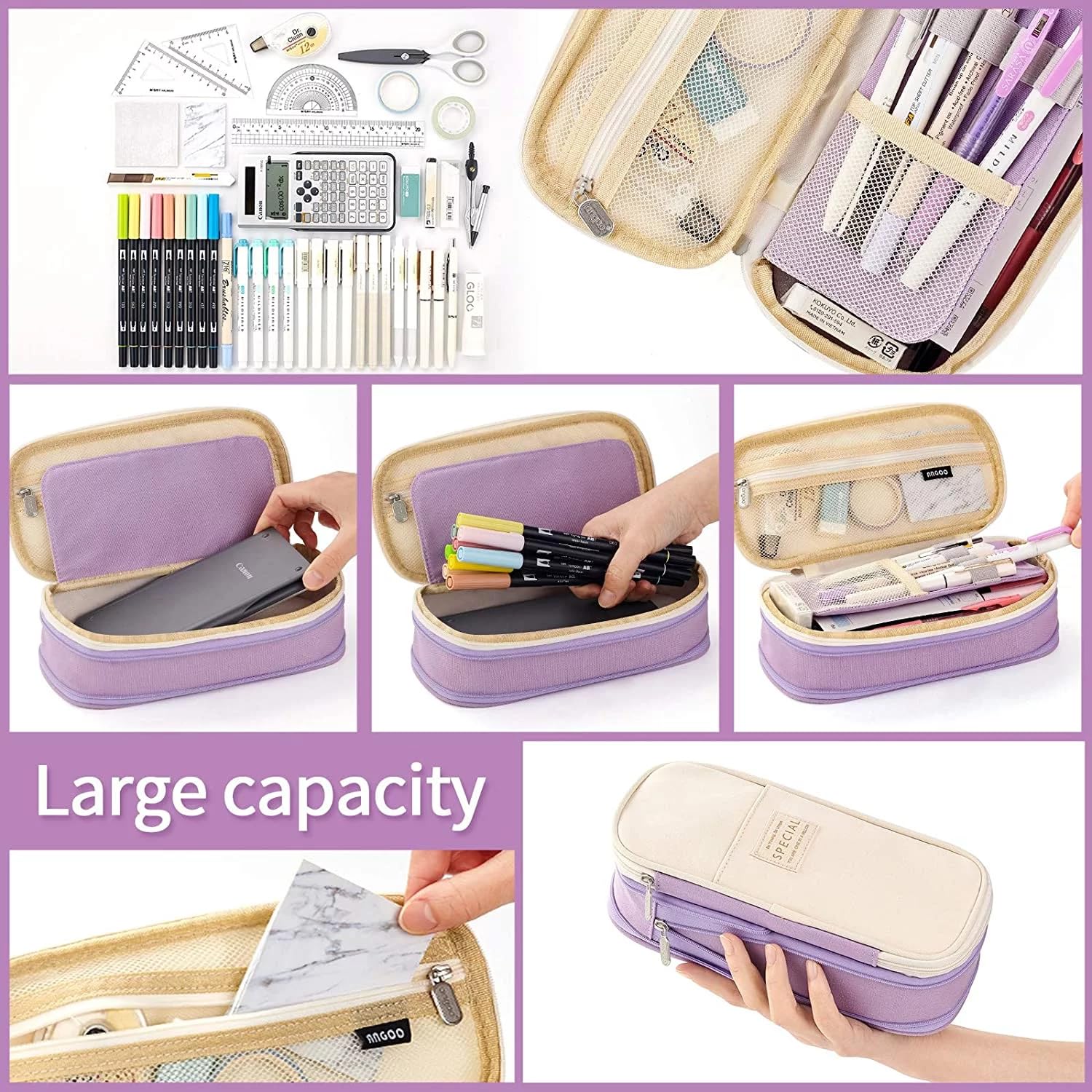 UCRAVO Simple Large-capacity Pencil Case Stationery Box Junior High School Student Girl Multi-functional Pencil Bag Pencil Case Student Zipper Pencil Case Portable Pencil Pouch Storage Bag