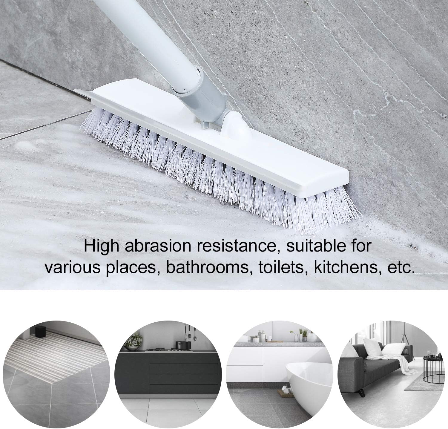 UCRAVO 1pc, Floor Scrub Brush with Long Handle, 2 in 1 Scrape and Brush, Tub and Tile for Cleaning Bathroom, Patio, Kitchen, Wall,Supplies, Bathroom Cleaning with Wiper