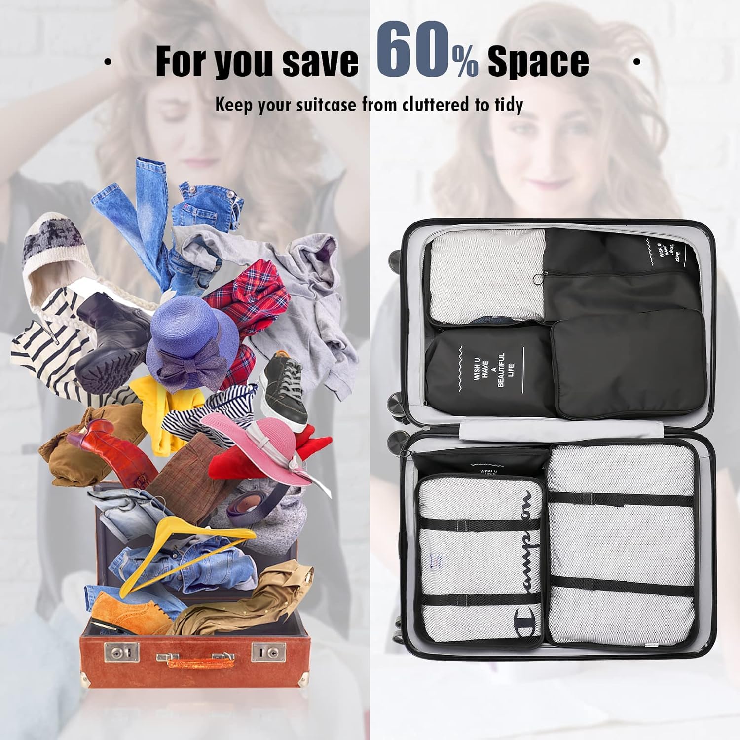 Ucravo Packing Cubes for Suitcases,7 Pcs Travel Luggage Organiser Bags,waterproof Packing Cubes for Backpack Suitcase,travel Essentials Bag Compression Storage Bags,travelling Accessories(grey)