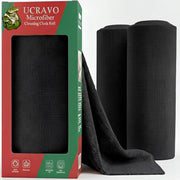 UCRAVO Microfiber Cleaning Cloth Roll 40 Sheets, Reusable and Washable Tear-Away Kitchen Towel Roll, 2 Roll Very Soft Cleaning Cloths for Home, Kitchen, Office, Electronics, Car Cleaning - Black
