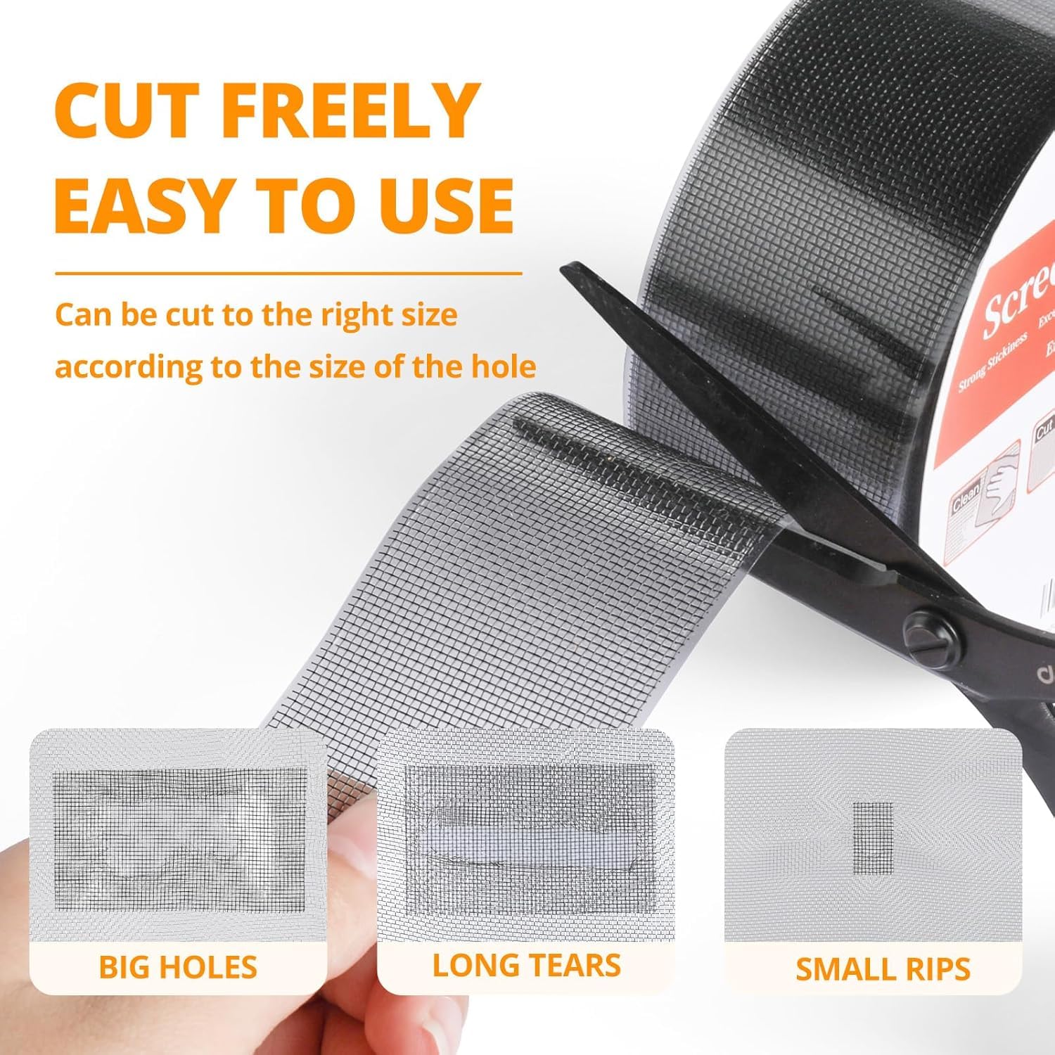 UCRAVO 5cmx200cm Window Screen Repair Tape, Fiberglass Screen Patch Repair Kit Mosquito Net Repair Tape, Self Adhesive Waterproof Mesh Screen for Window Door Screen, Mesh Tears Holes Repair, Black