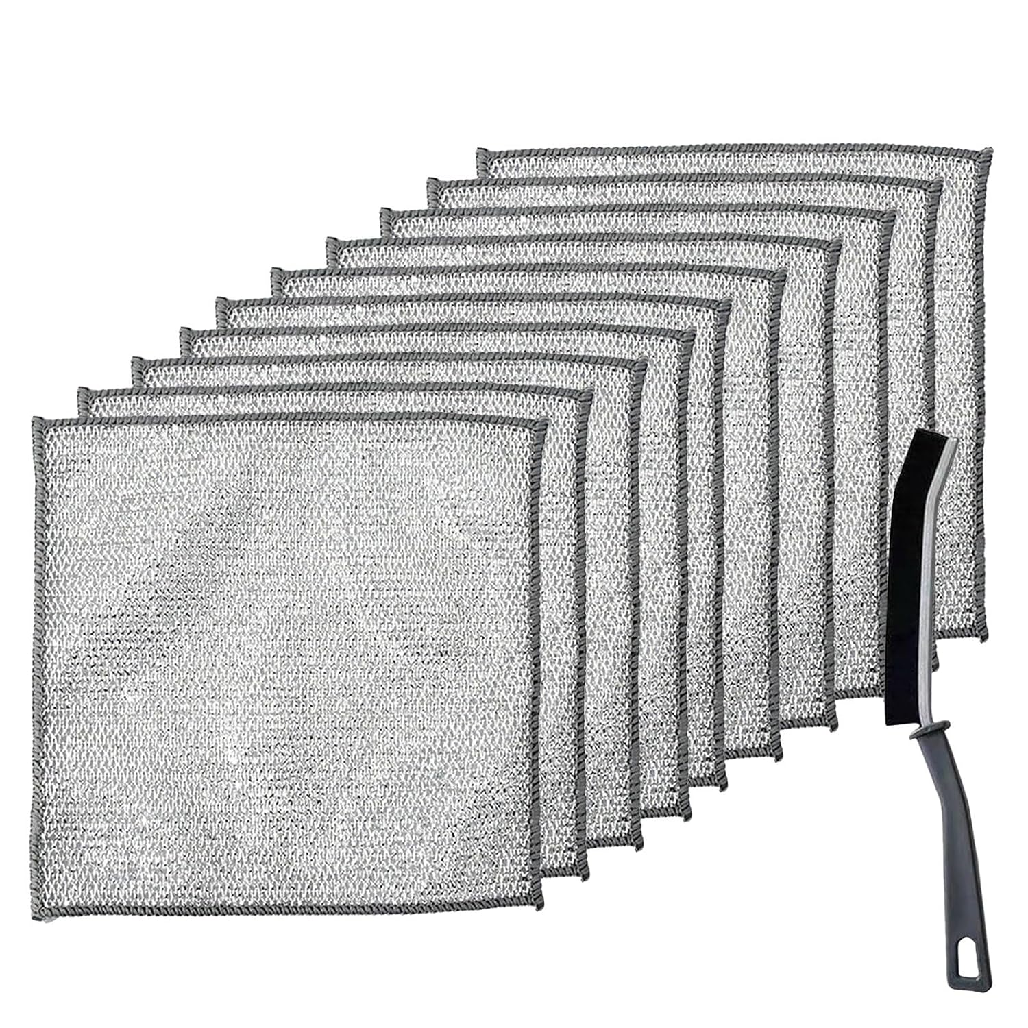 UCRAVO 10PcMultifunctional Non-Scratch Wire Dishcloth, Wire Dishwashing Rag, Steel Wire Dishwashing Cloth with 1Pc Crevice Gaps Cleaning Brush for Cookware, Scrubs, Cleans Dishes, Sinks, Counters