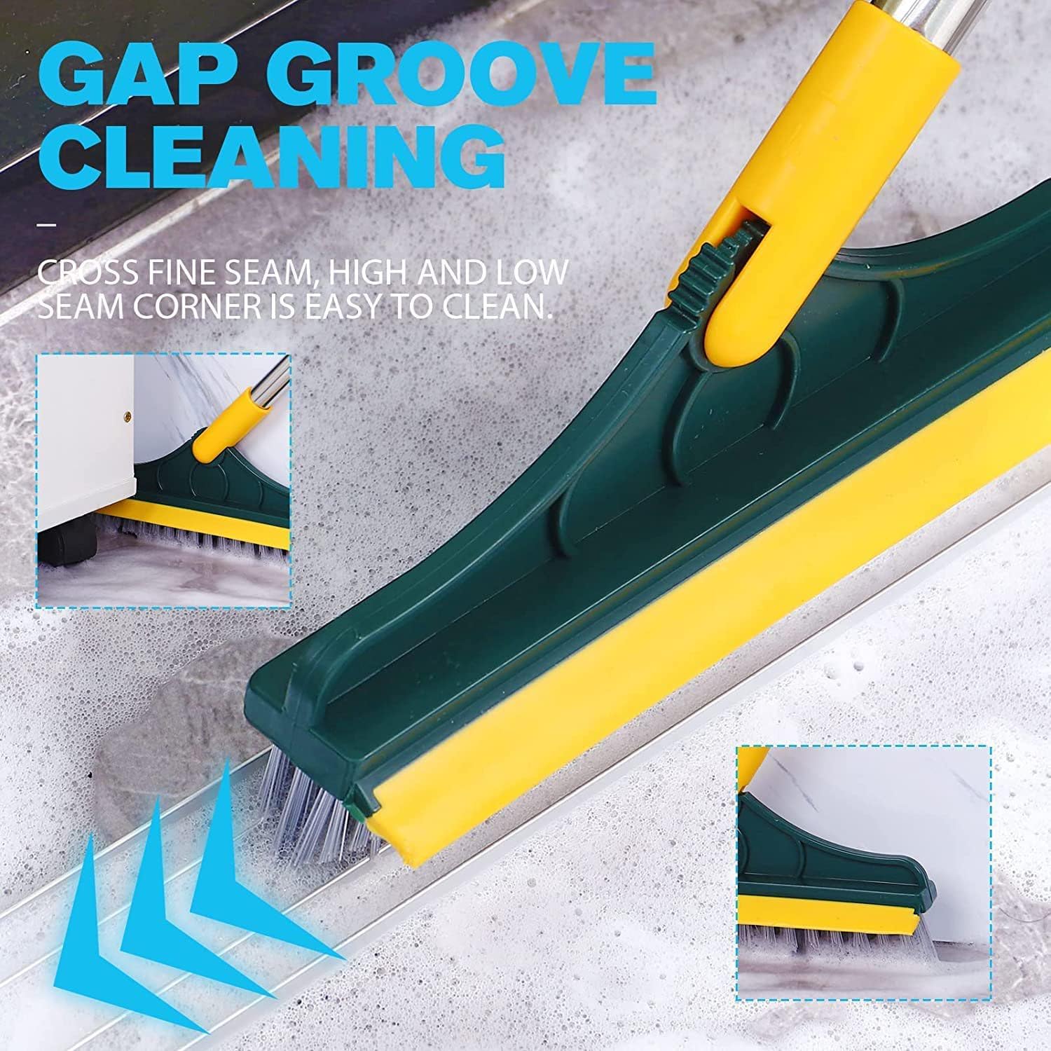 UCRAVO 2 in 1 Floor Scrub Brush, V-Shaped Scalable Cleaning Floor Scrub Brush with Long Handle, Bathroom Shower Crevice Cleaning Brush Magic Broom Brush 120°Rotating Removable Brush Head for Bathroom