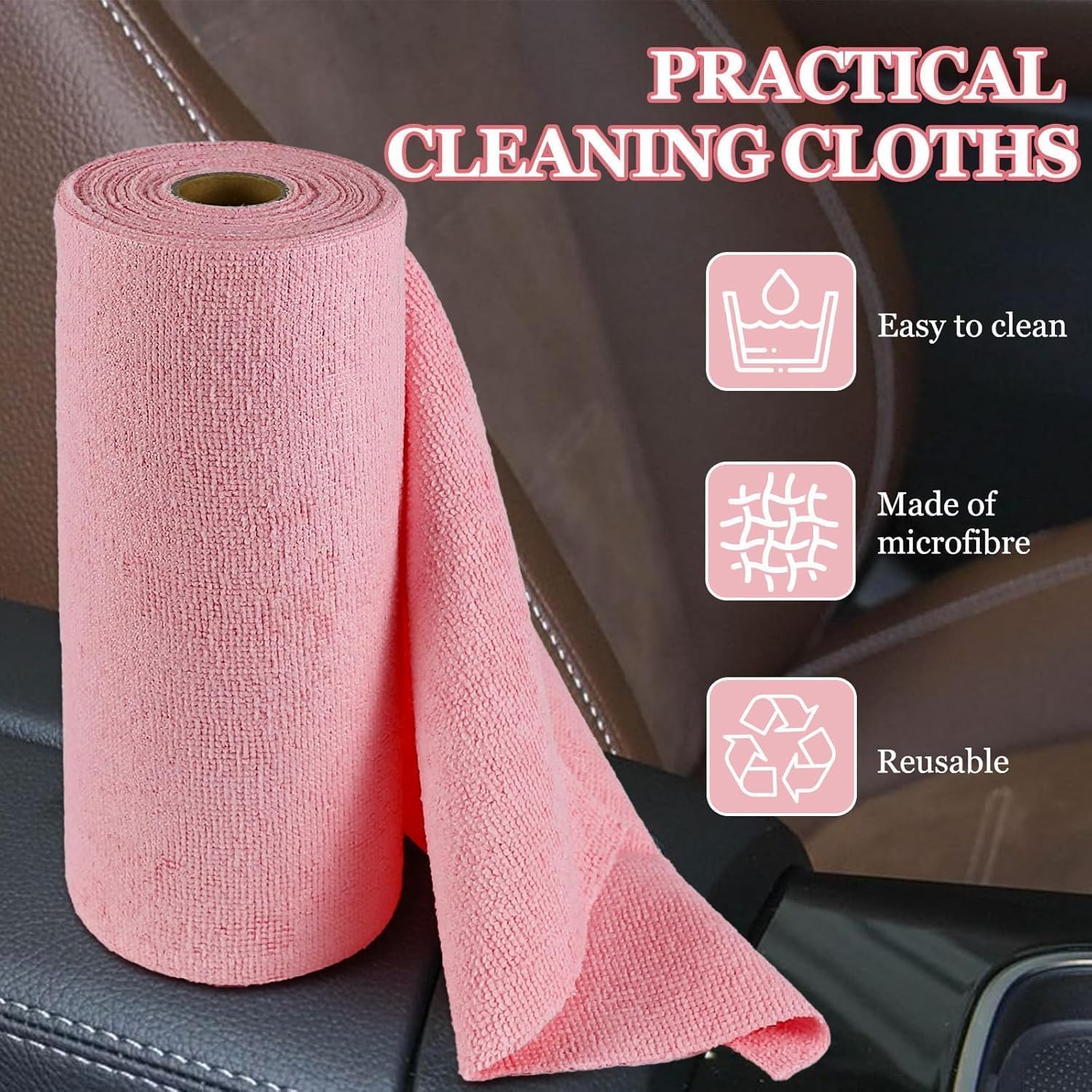NESTVORA 50 Pack Microfiber Cleaning Cloth Roll | Washable Absorbent Towel for Kitchen | Dust, Stains, Wet and Dry Microfiber Cleaning Cloth | Washable Roll Tear Away for Kitchen & Car