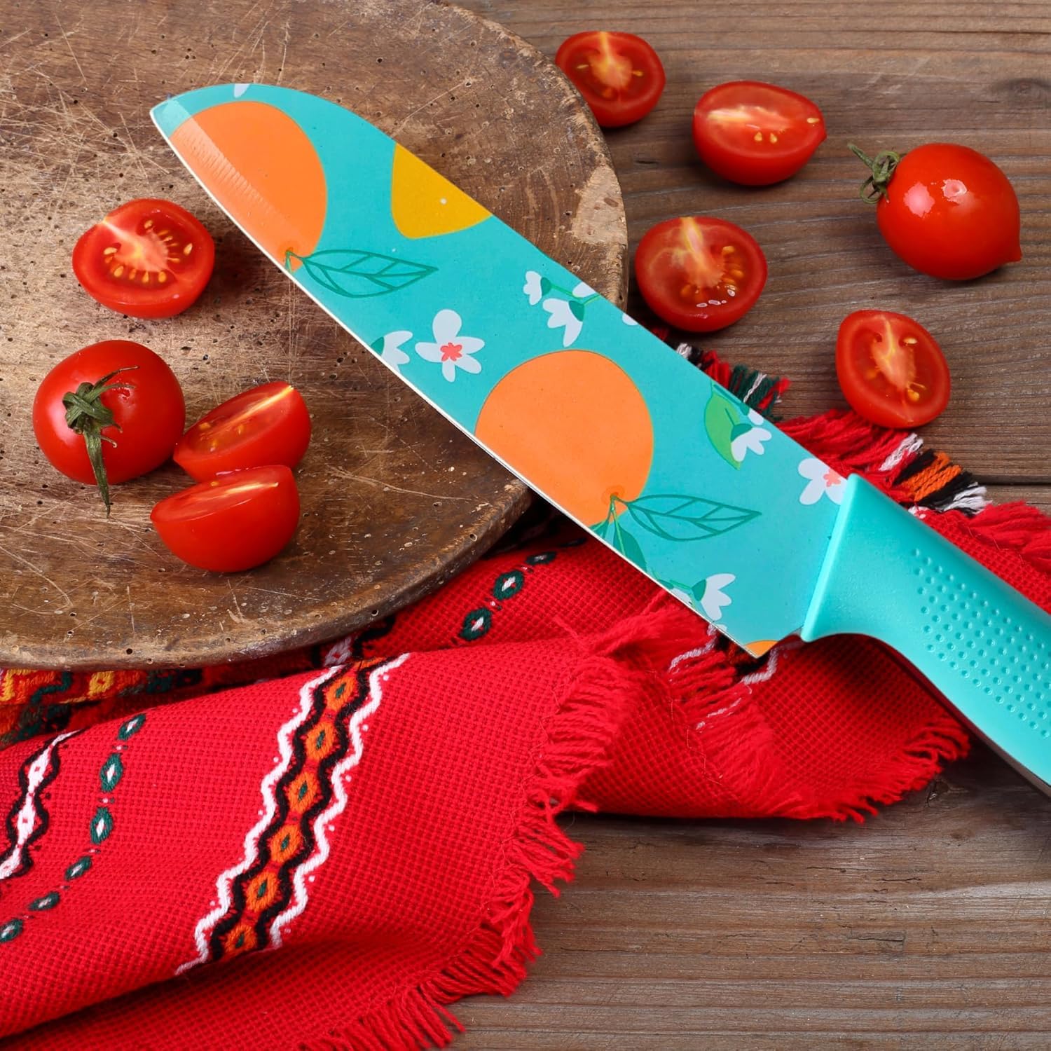 UCRAVO 3 Pcs Green Professional Kitchen Knife Set, Colorful Stainless Steel Chef Utility, Paring Knife, Razor Sharp Multipurpose Knives for Cutting Vegetables, Fruits, Bread with Non Slip Handle