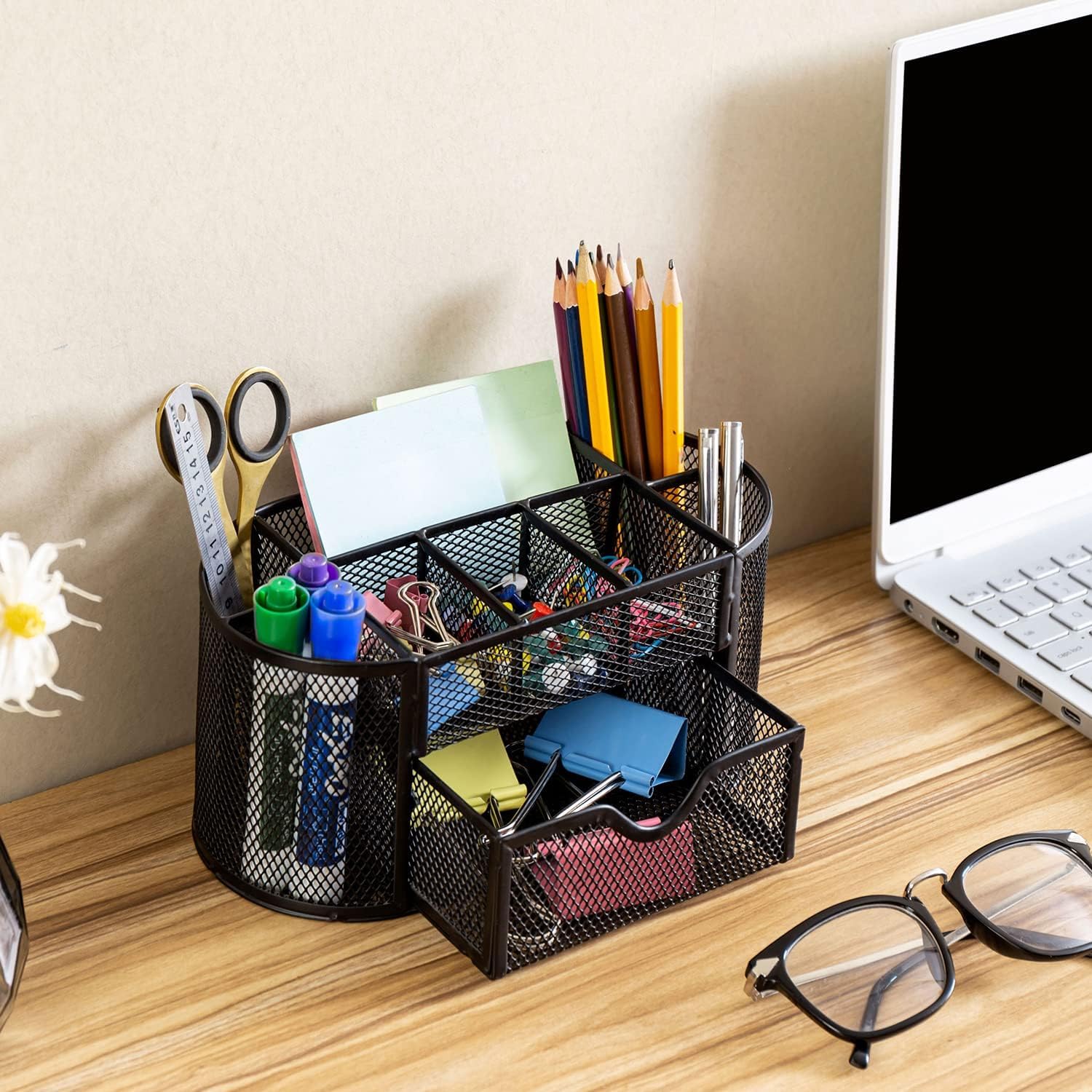 UCRAVO Black Round Mesh Pen Stand, Pencil Holder, Pen Organizer for Desk, Pen Cups, Stationary Storage Stand, Makeup Brush Holders, Pen, Pencil Holder for Office Home and Study Table