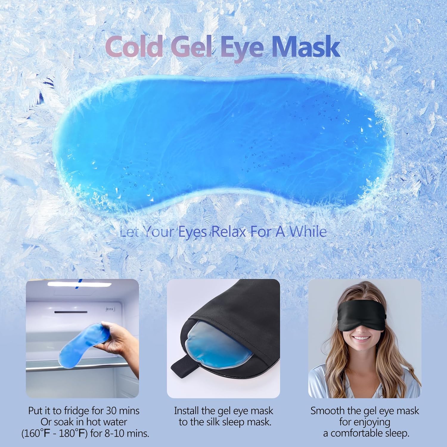 UCRAVO Cooling Eye Mask Gel, Reusable Cold Eye Mask for Puffy Eyes, Dark Circles & Headache Relief, Hot & Cold Therapy Gel Eye Mask for Sleeping, Migraine, Sinus Pain, Eye Strain, Stress & Relaxation