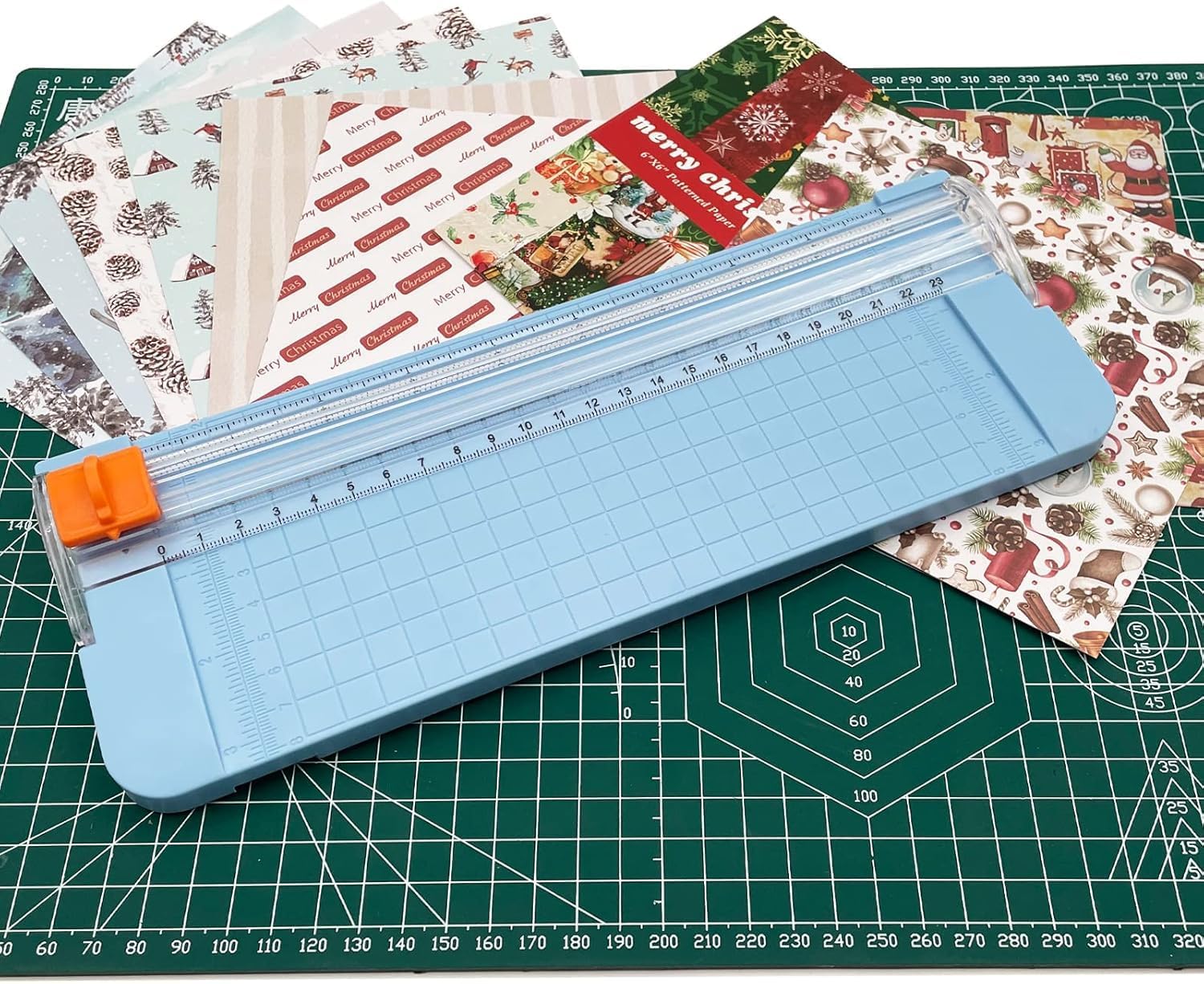 UCRAVO Small Guillotine Paper Cutter – Cute Portable Paper Trimmer with Automatic Safety Blade & Ruler Grid | A4 Precision Cutting Board for Scrapbooking, Photos, Labels, Coupons & Office Craft Use