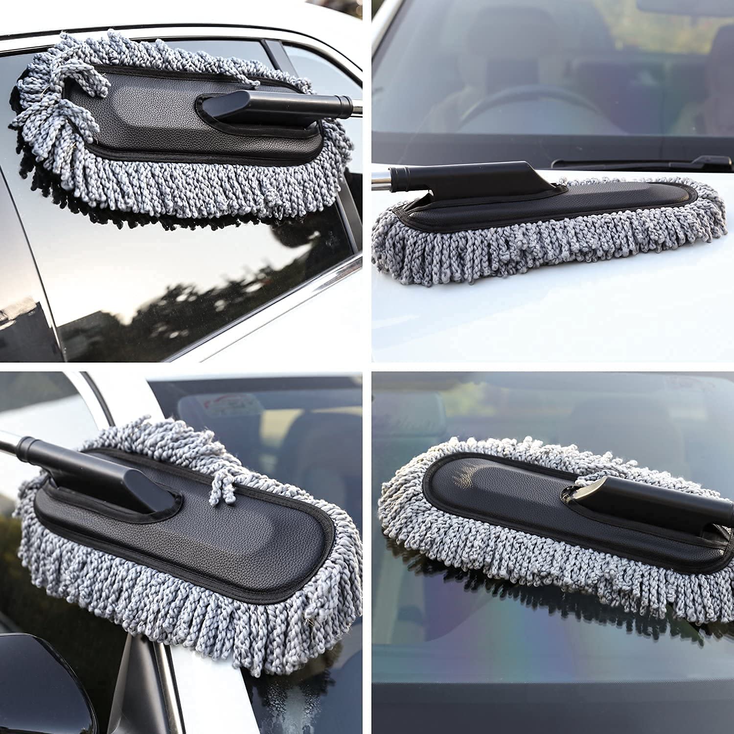 UCRAVO 1 PCS Car Duster, Extendable Long Handle Microfiber Car Duster Exterior Scratch Free Car Cleaning Tool, Car Dust Brush for Truck (Car Cleaning Duster), Black