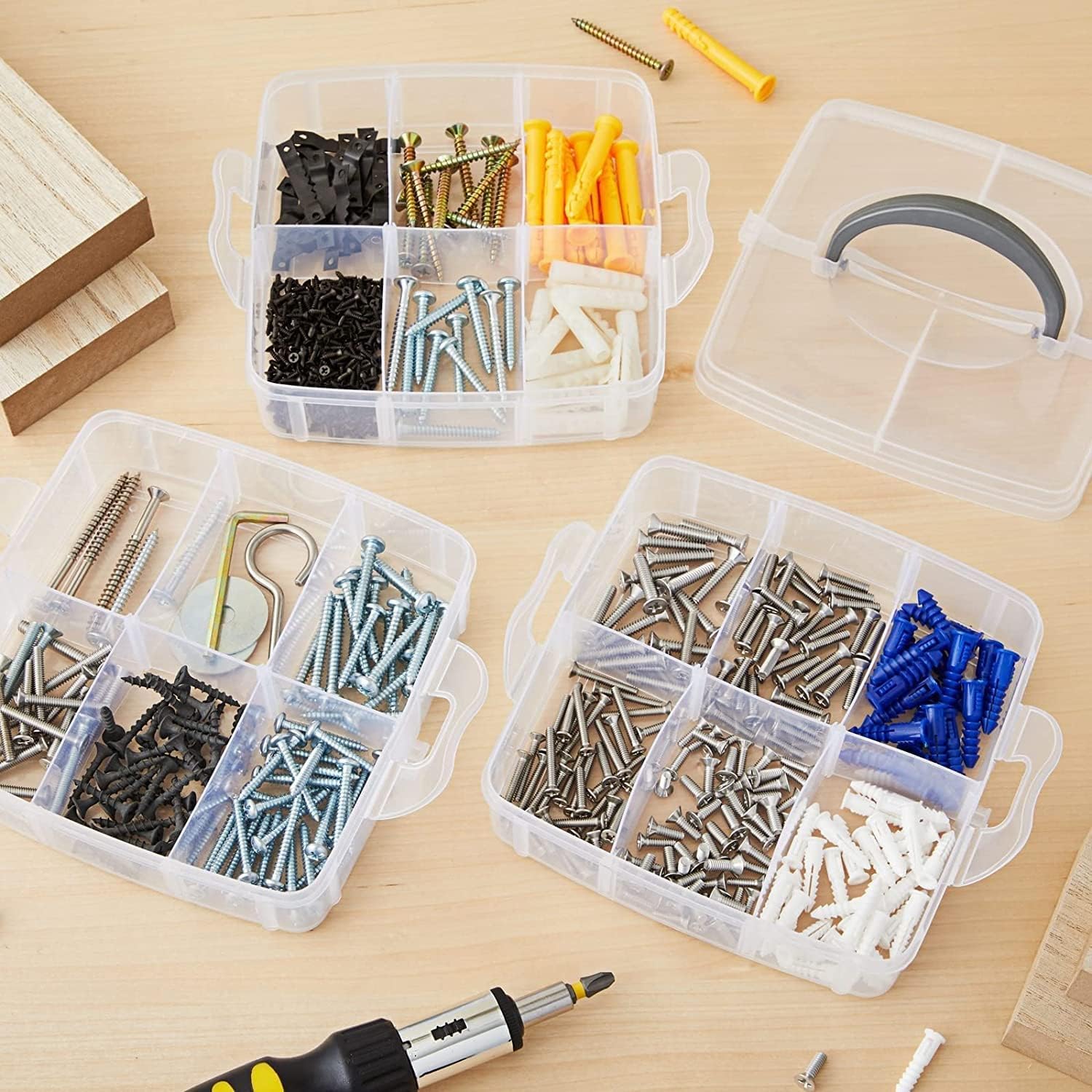 UCRAVO 1 PCS 18 Grid Detachable Desktop Storage Box Transparent Plastic Storage Box, 3 Layers Jewelry Organizer Holder Cabinets for Small Objects DIY Desktop Organizer Holder Box (WHITE)