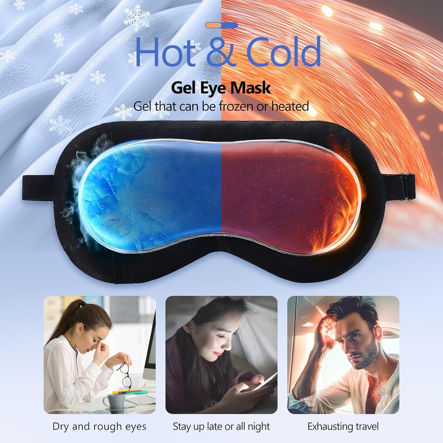 UCRAVO Cooling Eye Mask Gel, Reusable Cold Eye Mask for Puffy Eyes, Dark Circles & Headache Relief, Hot & Cold Therapy Gel Eye Mask for Sleeping, Migraine, Sinus Pain, Eye Strain, Stress & Relaxation