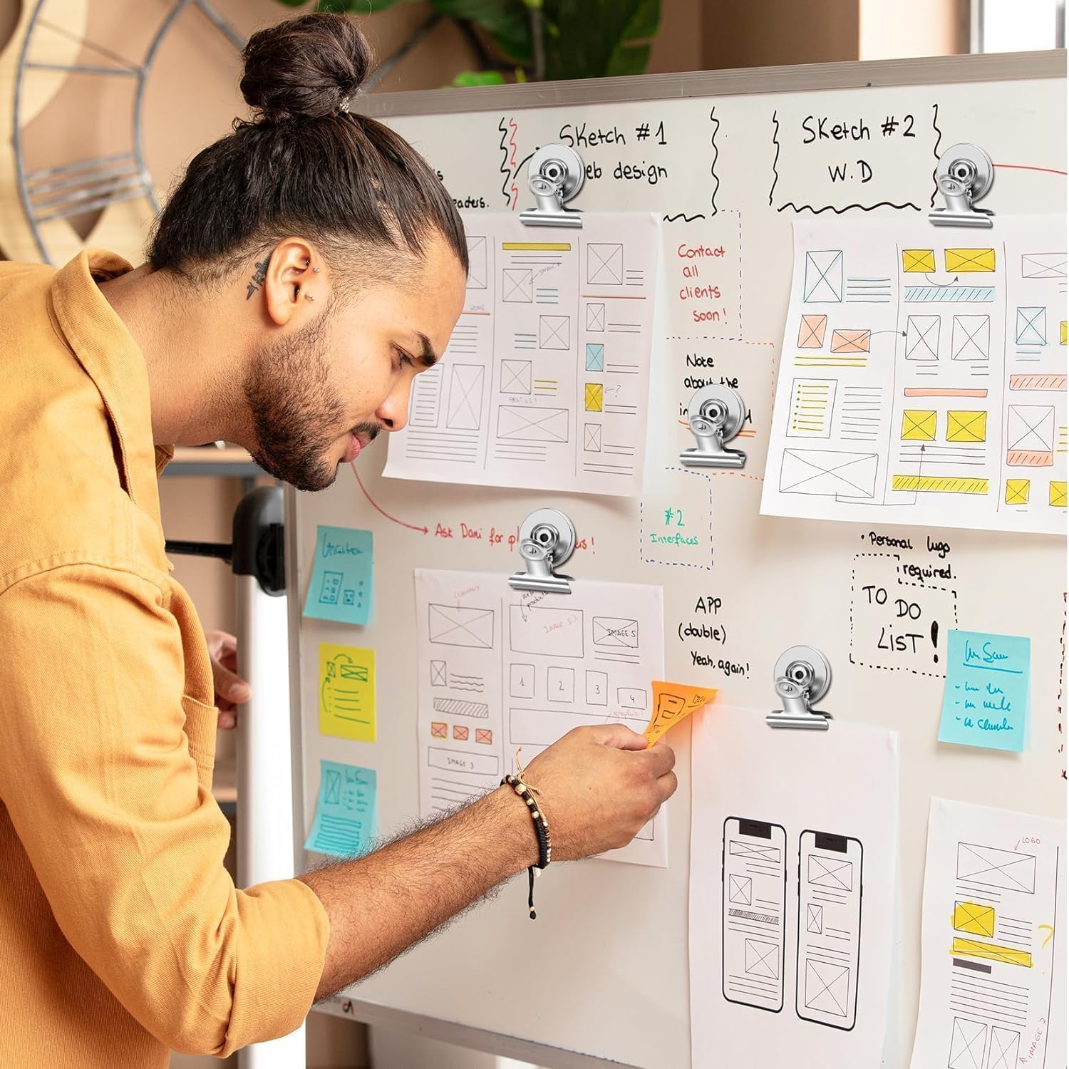 UCRAVO Pack of 4 Heavy Duty Magnetic Refrigerator Clips – Metal Magnet Clips for Whiteboard, Office, & Classroom – Strong Spring Memo Holder for Documents & Calendars