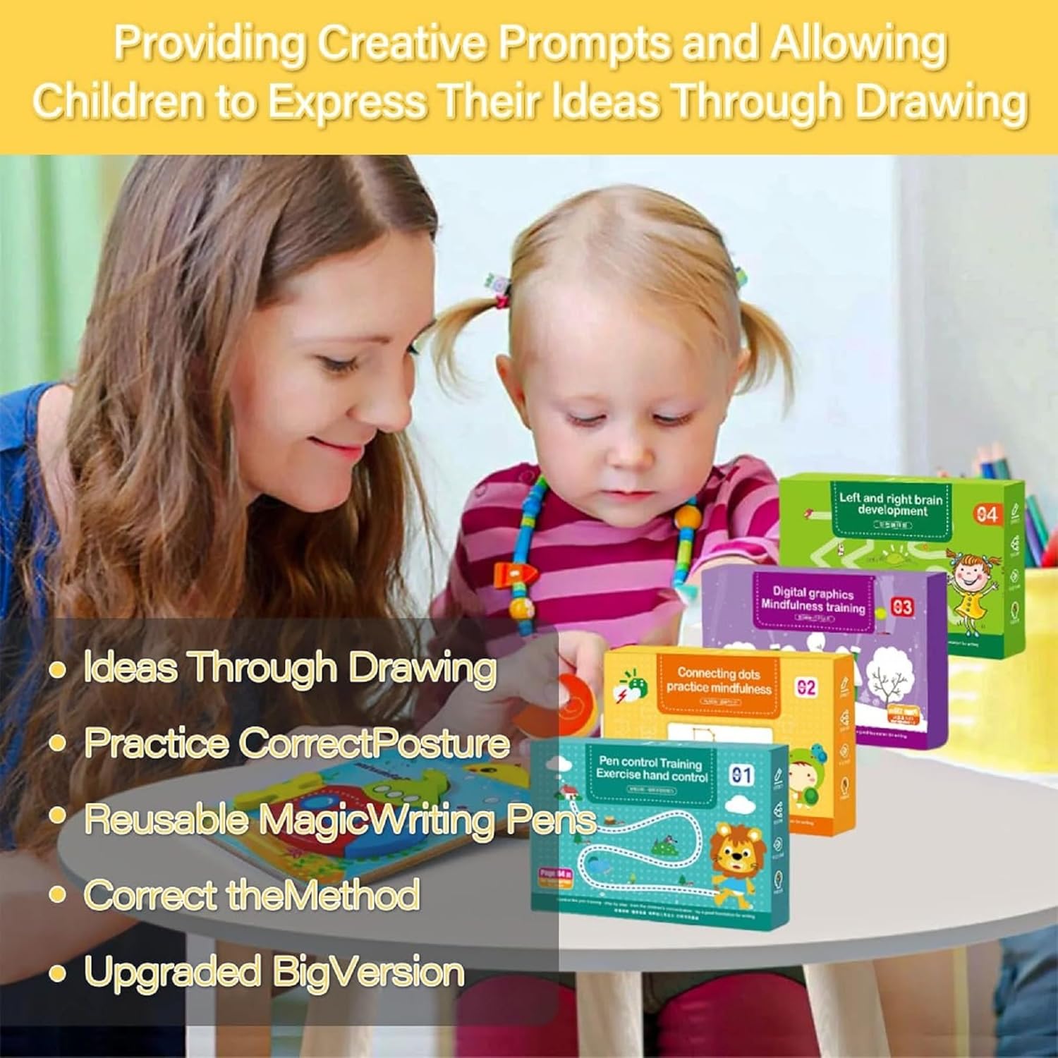 UCRAVO Pen Control Training Cards for Kids | 64 Pages Reusable Early Learning Writing Practice Book | Preschool Handwriting Workbook | Drawing, Tracing, Number & Pattern Learning for Children