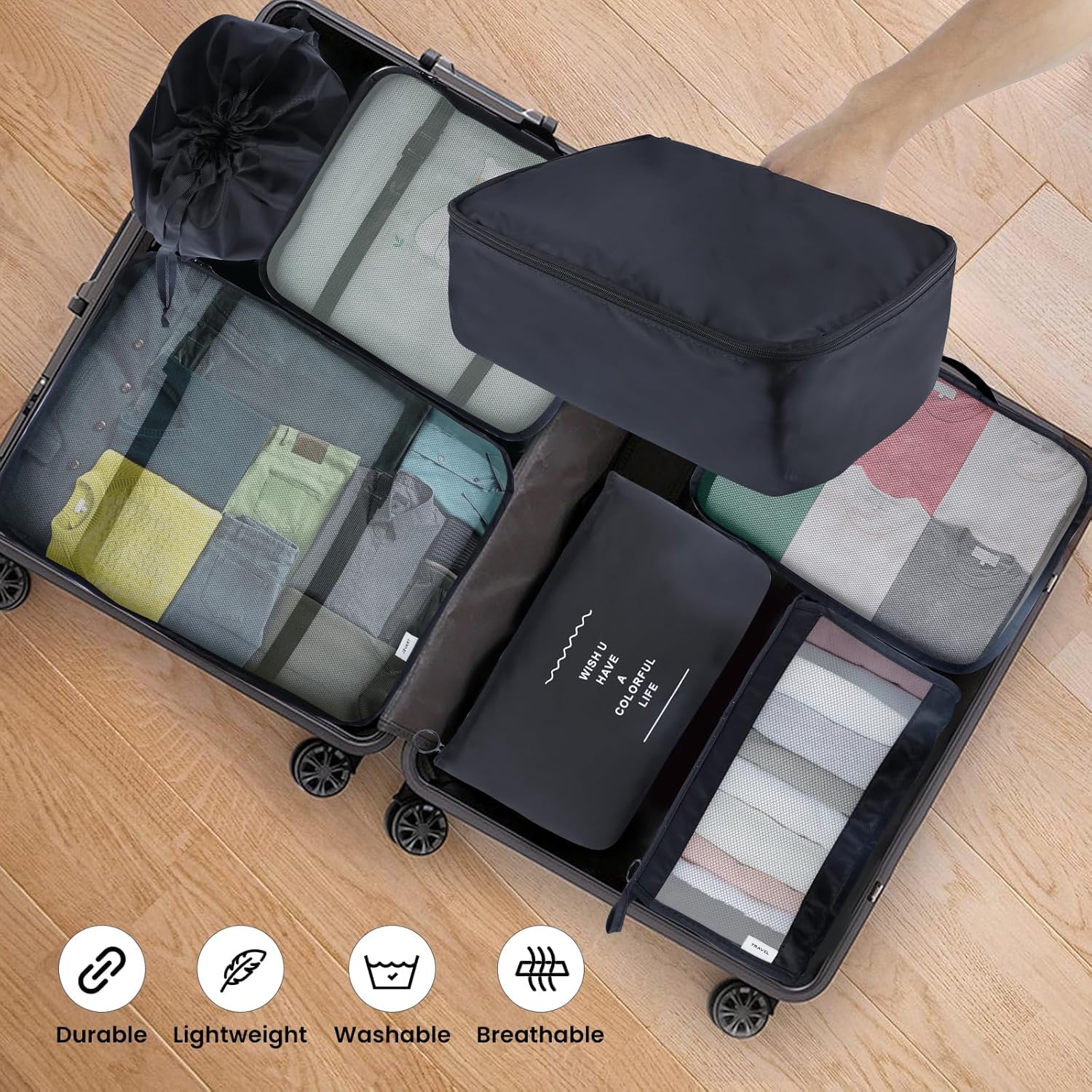 Ucravo Packing Cubes for Suitcases,7 Pcs Travel Luggage Organiser Bags,waterproof Packing Cubes for Backpack Suitcase,travel Essentials Bag Compression Storage Bags,travelling Accessories(grey)