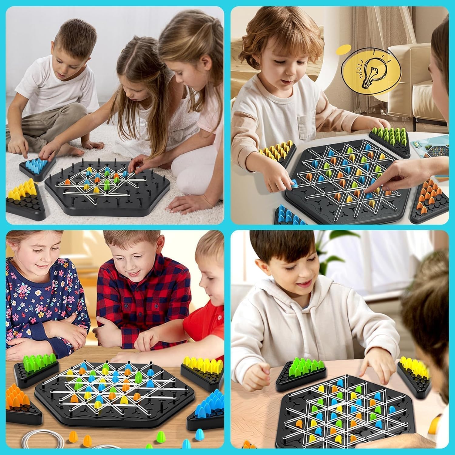 UCRAVO Chain Triangle Strategy Board Game, STEM Learning Geoboard Puzzle for Kids & Adults, Educational Brain Teaser Toy, 2-4 Players Family Fun Night Party Game