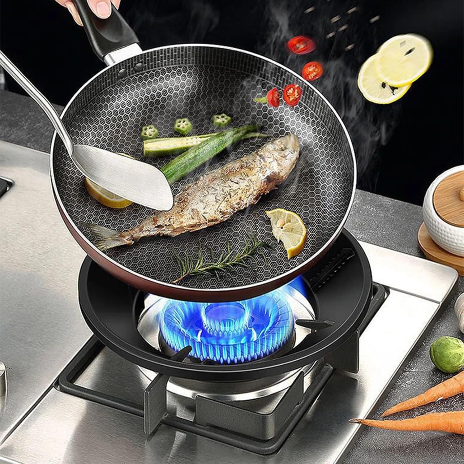 UCRAVO Silver 1Pcs Heavy Material Gas Stove Burner Stand Gas Chula Burner Gas Saver Jali Ring Fire & Windproof Energy Saving, Gas Chula Support Stand 4 Legs Supported For Indian Gas 0.7mm Thickness