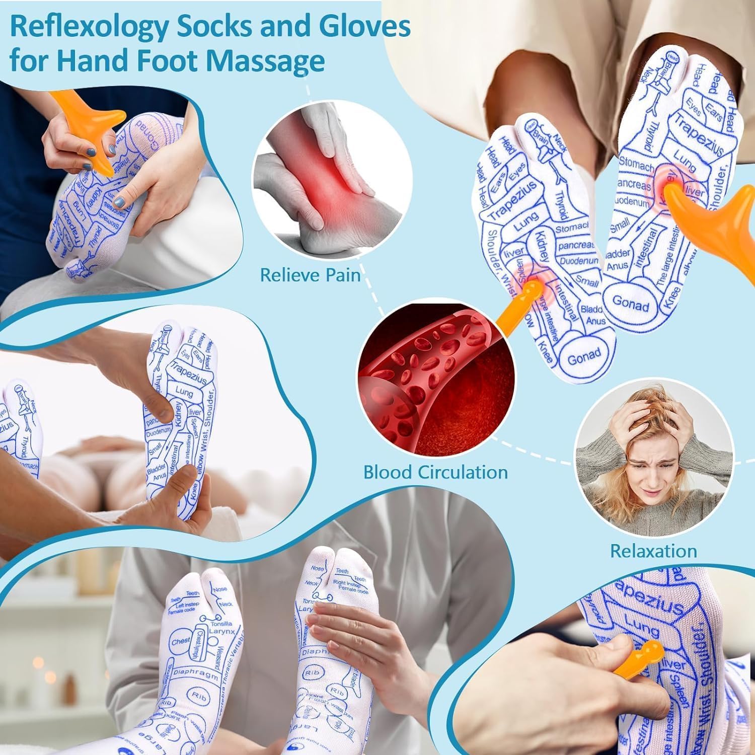 UCRAVO Reflexology Socks for Women with Trigger Point Massage Tool – Acupressure Foot Chart for Sole & Instep – Foot Pain Relief, Plantar Fasciitis, Stress & Circulation Aid – 1 Pair-Multicolor