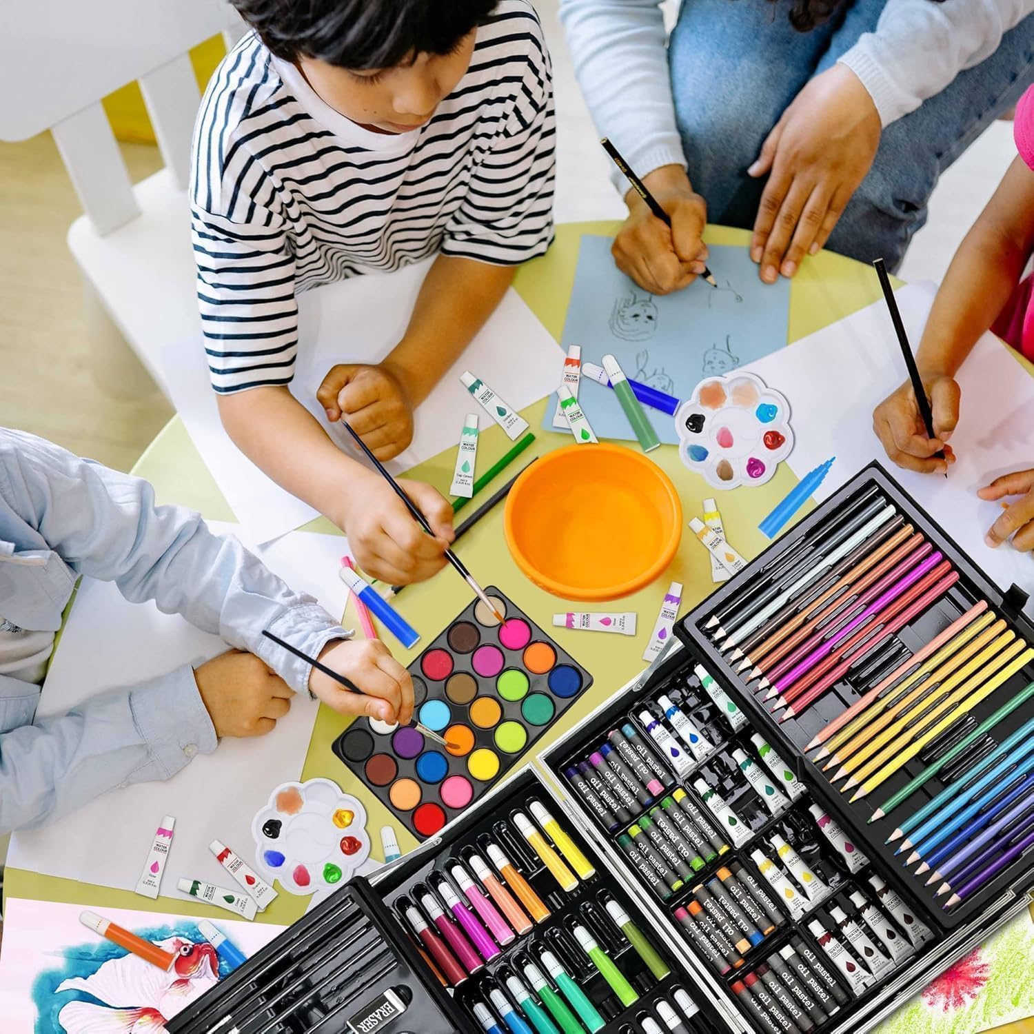 UCRAVO 145 Pieces Art Set for Kids with Unicorn Theme Storage Case Deluxe Art & Craft Supplies Kit for Drawing & Painting Includes Oil Pastels,Watercolors,Color Pencils, Sketch Pens & Accessories