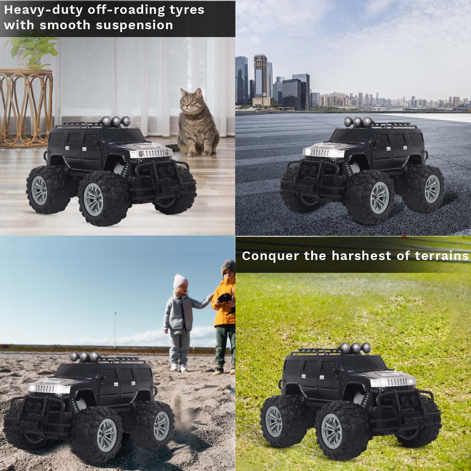 UCRAVO Off Roader RC Car for Boys 6-12 Rechargeable Monster Truck with 4 LED Headlight Modes,2.4GHz Remote Control Car,Lithium Battery,Type-C Fast Charging, All Terrain Off Road Toy Car Gift for Kids