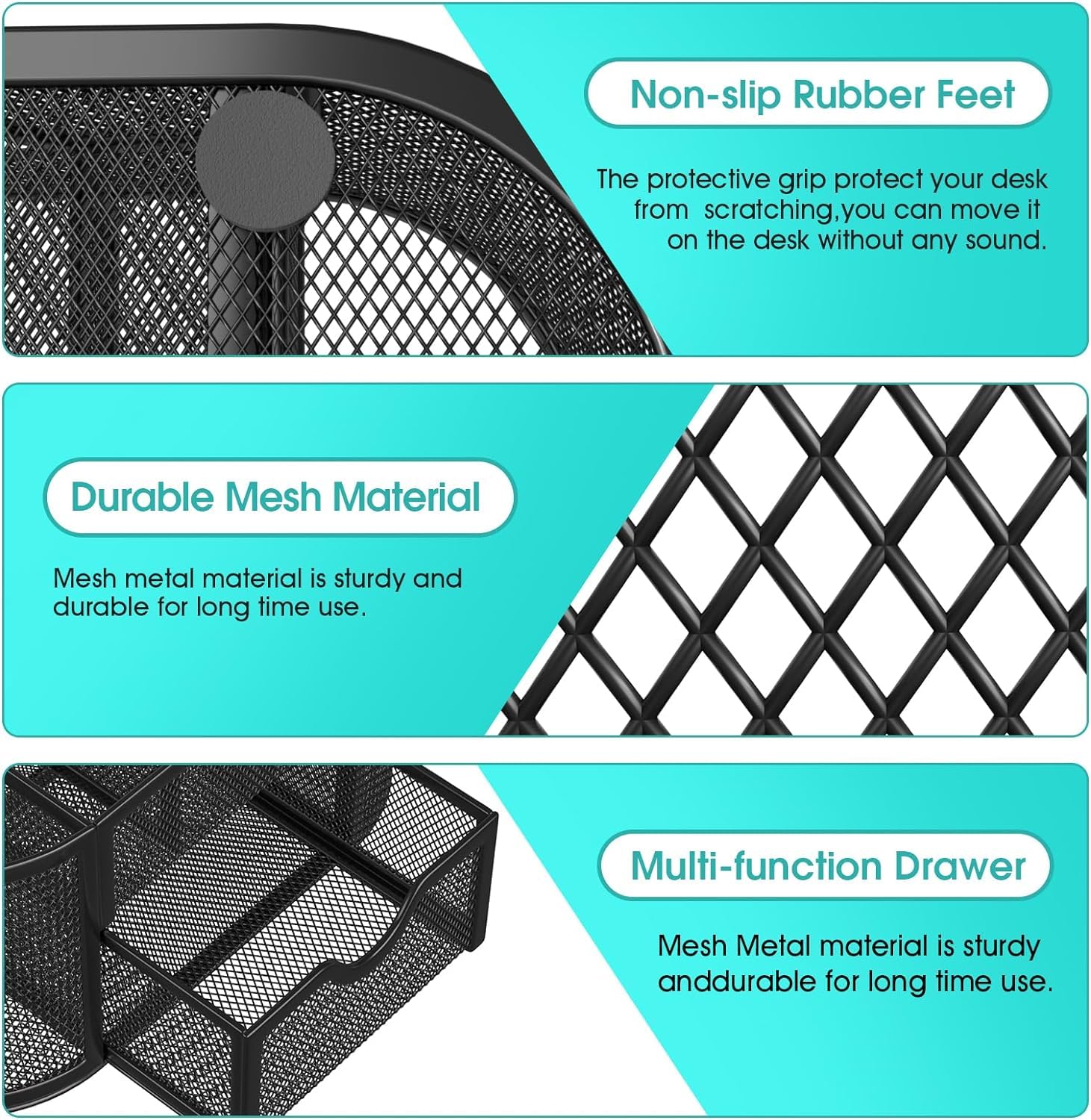 UCRAVO Black Round Mesh Pen Stand, Pencil Holder, Pen Organizer for Desk, Pen Cups, Stationary Storage Stand, Makeup Brush Holders, Pen, Pencil Holder for Office Home and Study Table